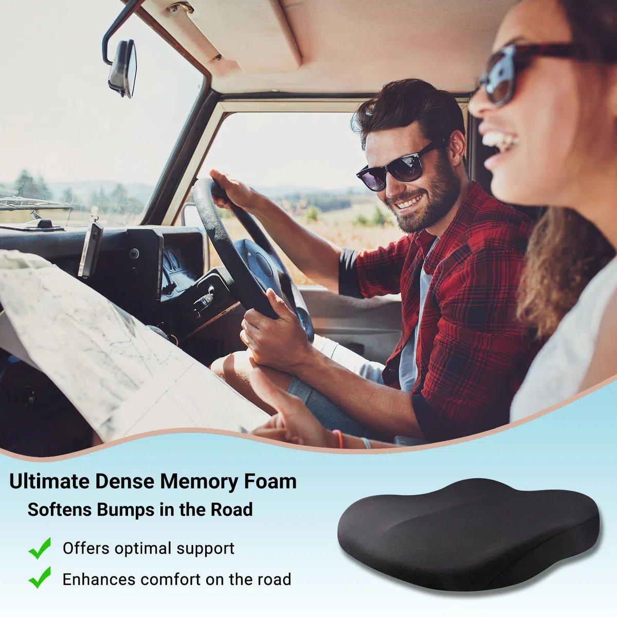 Cuscino Sedile Auto Guidatore, Cuscino Seduta in Memory Foam, Cuscino Coccige Ortopedico Ergonomico, Cuscino del Sedile a Cuneo per Sedia da Ufficio, Sedia a Rotelle, Autocarro,Nero