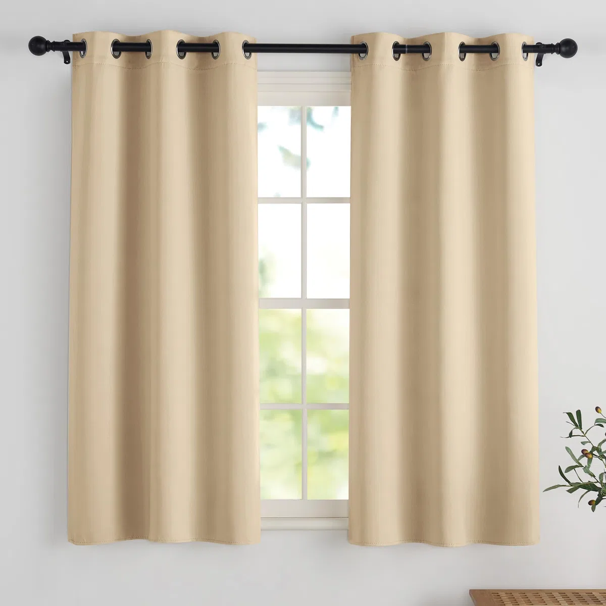 PONY DANCE Tende Corte Oscuranti per Interni Tende Termiche Isolanti Camera da Letto per Finestre Piccole con Anelli 2 Pezzi L 90 x A 120 cm, Beige