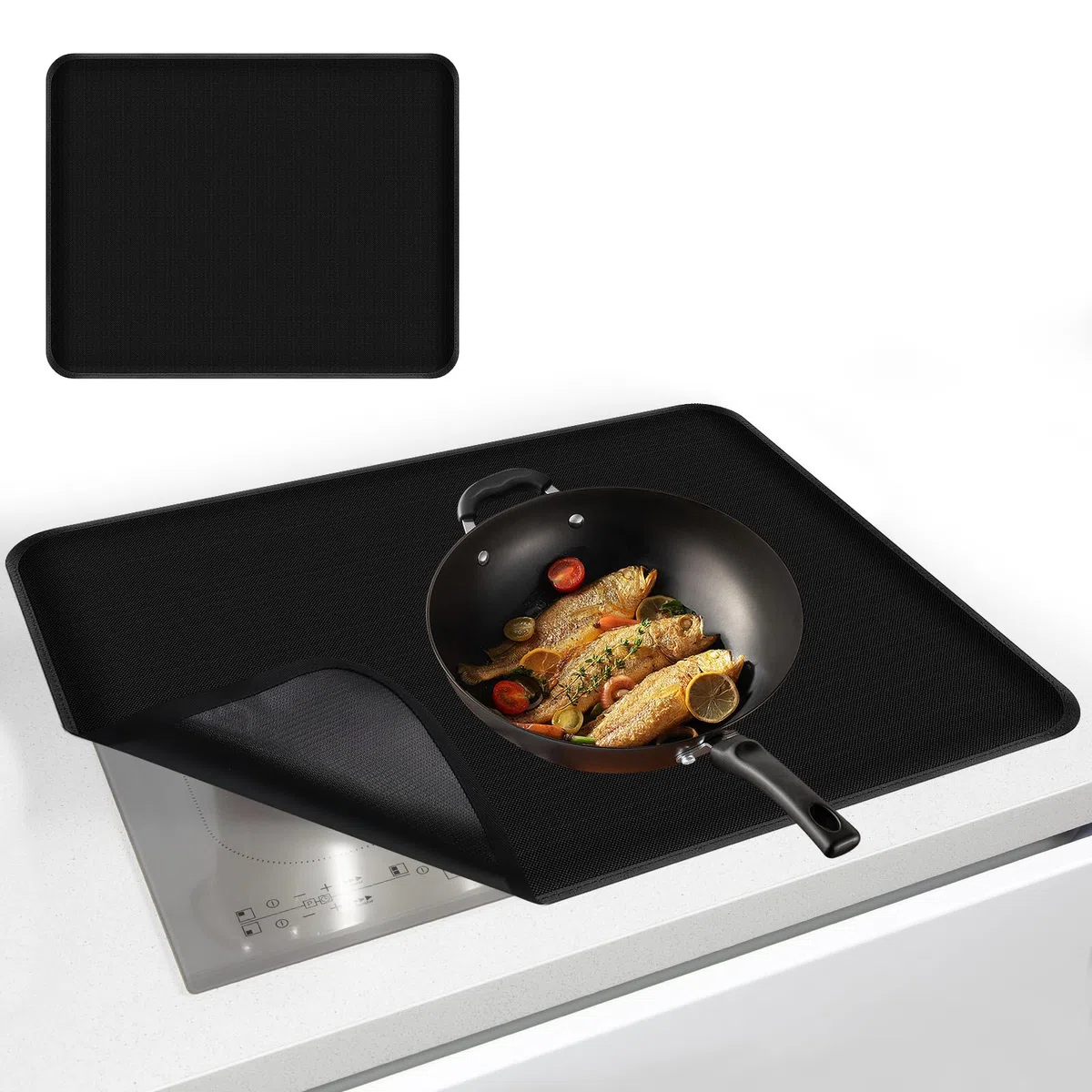 OMJMYY 52x60cm Protezione Piano Induzione dai graffi,Copri Piano Induzione,fino a 300°C Tappetino Piano Induzione, Antiscivolo e Facile da pulire,Nero