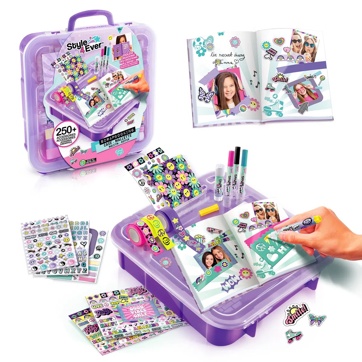 Canal Toys - Style 4 Ever - Valigetta di decorazione con diario - Kit con +250 Accessori, Nastri Adesivi, Adesivi, Pennarelli, Stencil - Scrapbooking Case - OFG289