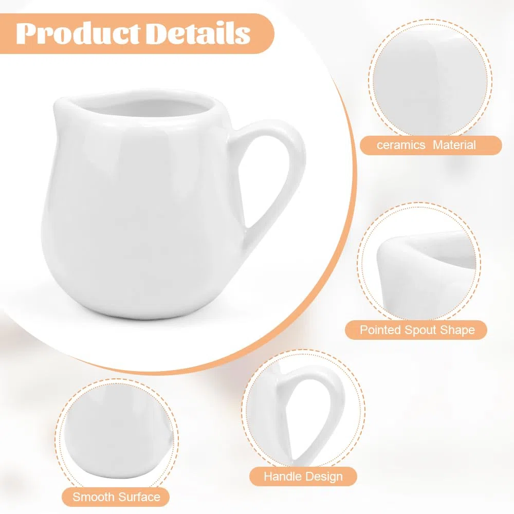 6 Pezzi Mini Brocca per Latte in Ceramica con Manico 90ml Brocca per Salsa da Cucina,Mini Lattiera Bricco Latte Porcellana,Tazza da Caffè e Salse,Piccola Brocca per Caffè,Panna,Latte, Bianco