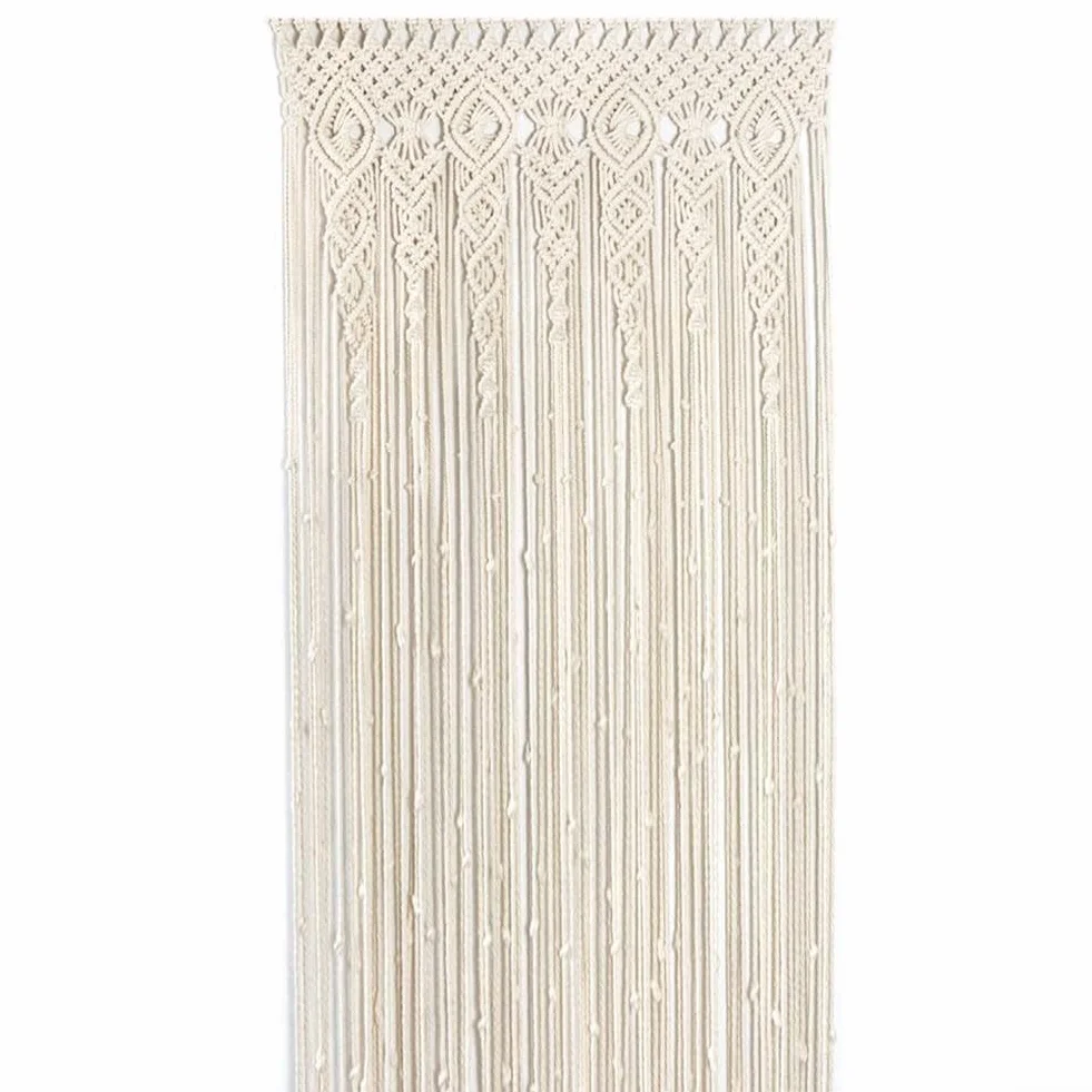 Tenda da porta in tessuto macramè, in cotone, da appendere alla parete, per finestra, arco, porta, sfondo, decorazione per la casa, beige (100 x 200 cm)