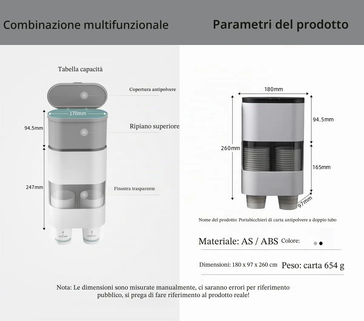 MH - Supporto per Bicchieri di Carta,Distributore di bicchieri monouso,Dispenser Bicchieri(grigio)