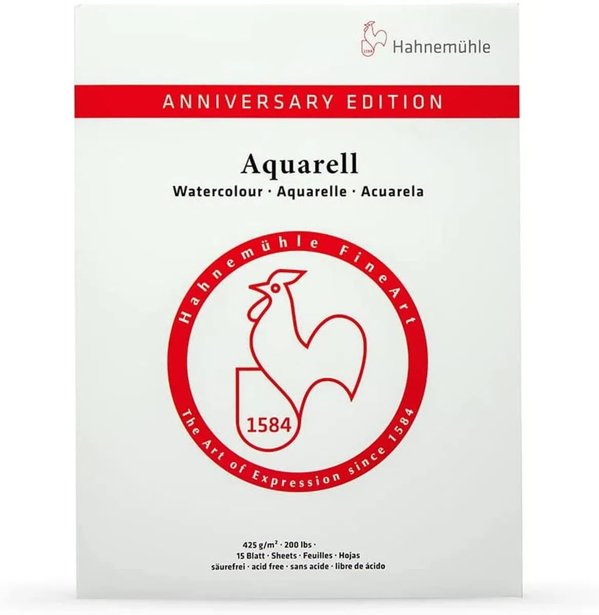 Hahnemühle Anniversary Watercolour, blocco per anniversari, 450 g/m², carta acquerello opaca, 30 x 40 cm, 15 fogli