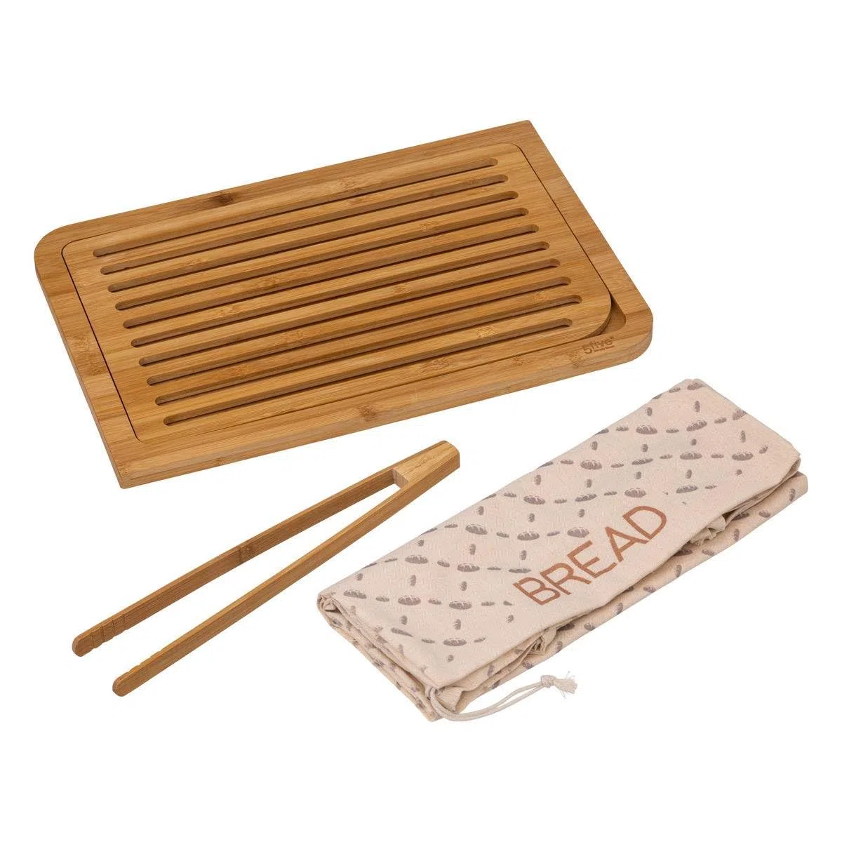 5five - tagliere per pane con accessori in bambù 40x27cm