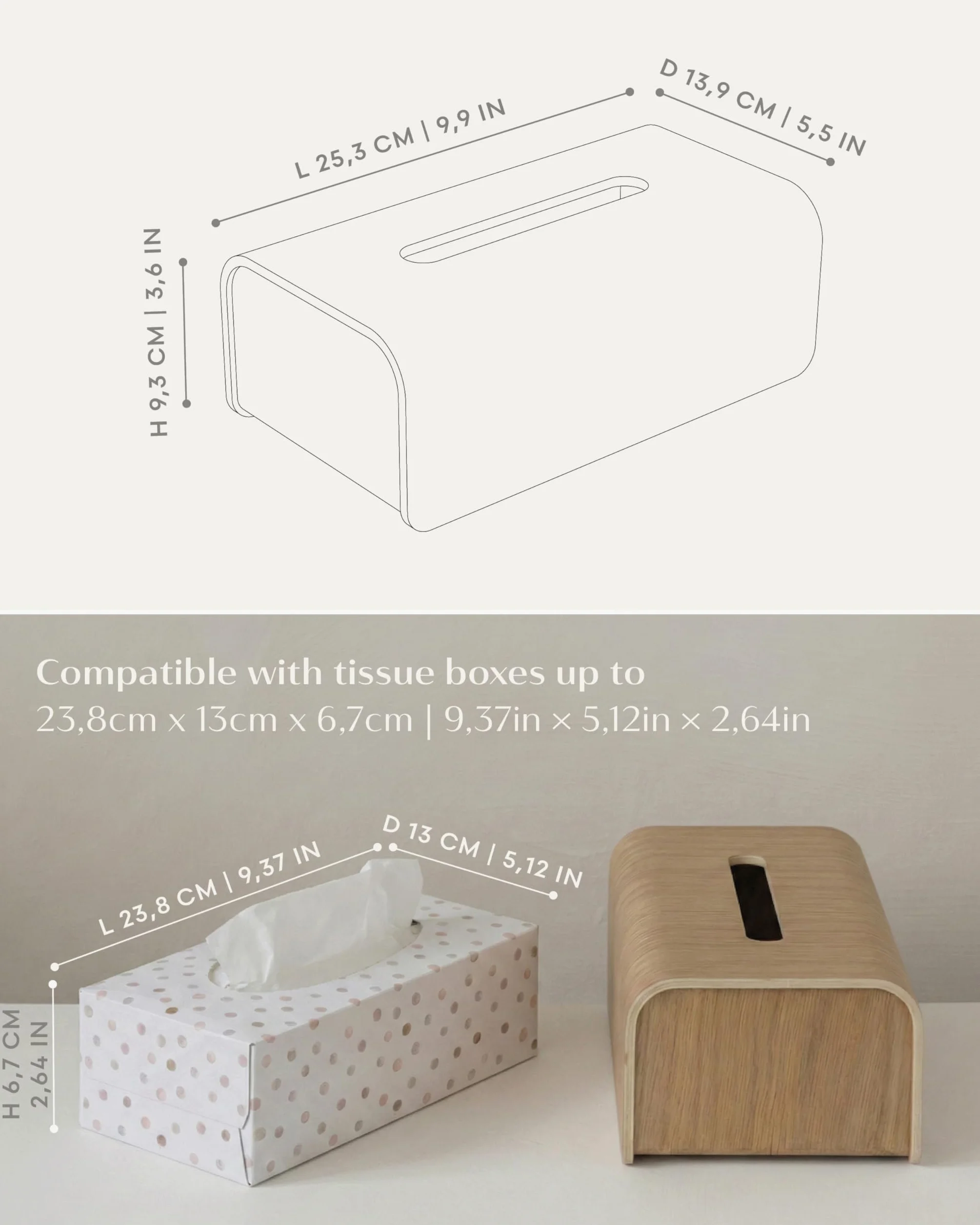 Kazai. Porta Fazzoletti 'Toke' | Impiallacciatura in Legno Massello, certificato FSC | Scatola Porta Fazzoletti Sostenibile in Design Scandinavo | Quercia, bianco