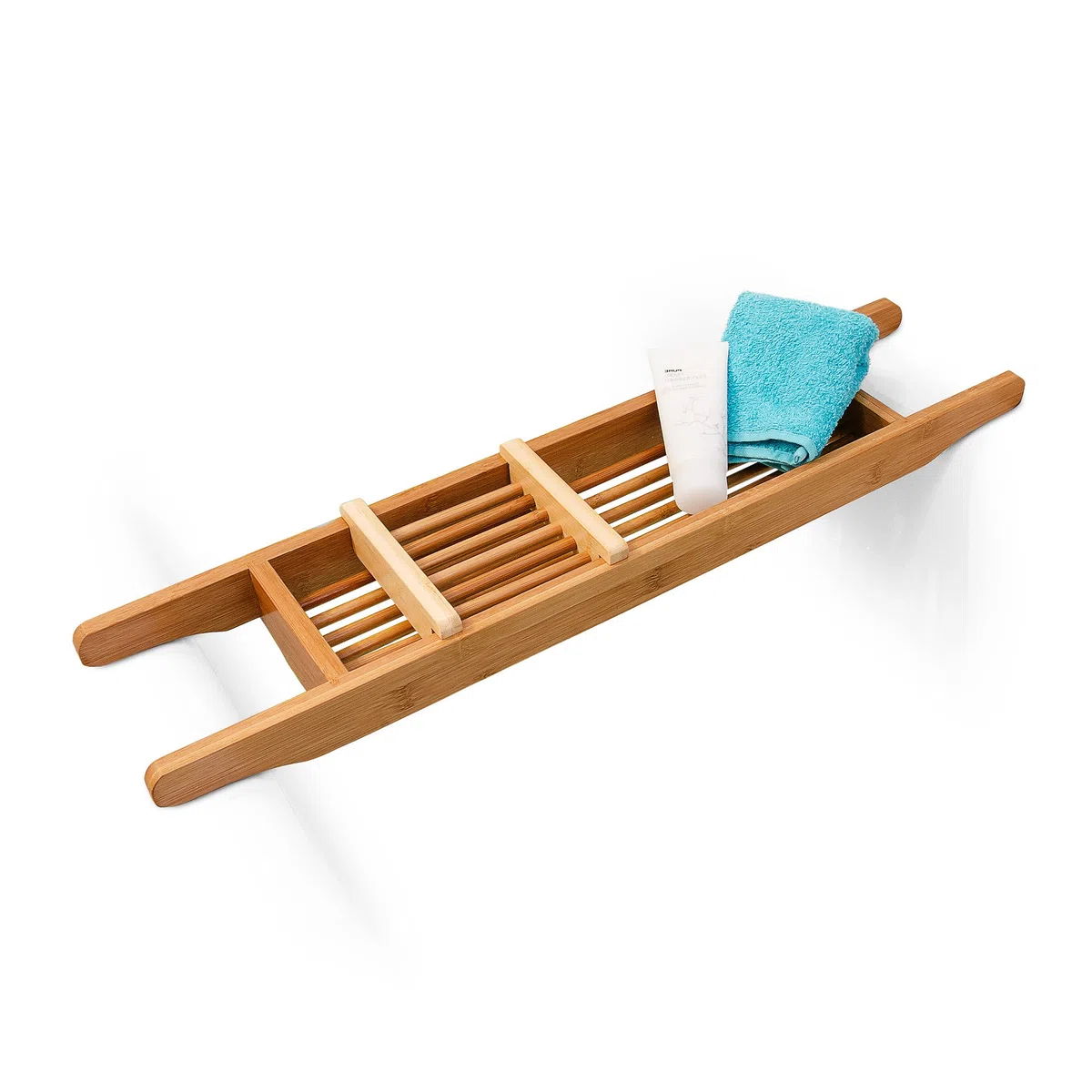 Relaxdays Vassoio in Bambù per Vasca da Bagno, Allungabile, Tavolino Organizer, Regolabile, 6,5 x 69 x 14 cm, Naturale