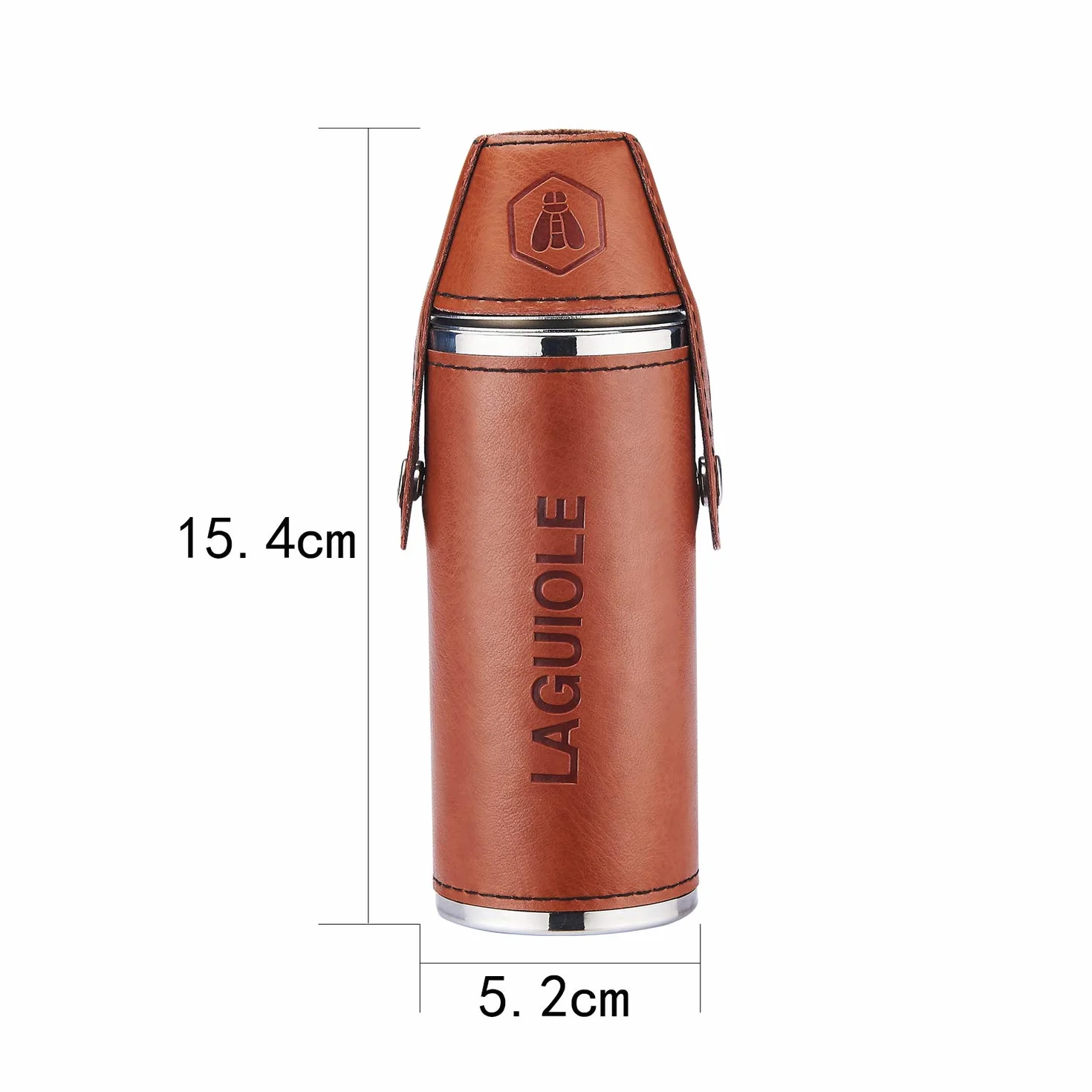 LAGUIOLE - Fiaschetta per alcool con 2 bicchieri - Capacità 8 OZ - 235 ml - similpelle - marrone
