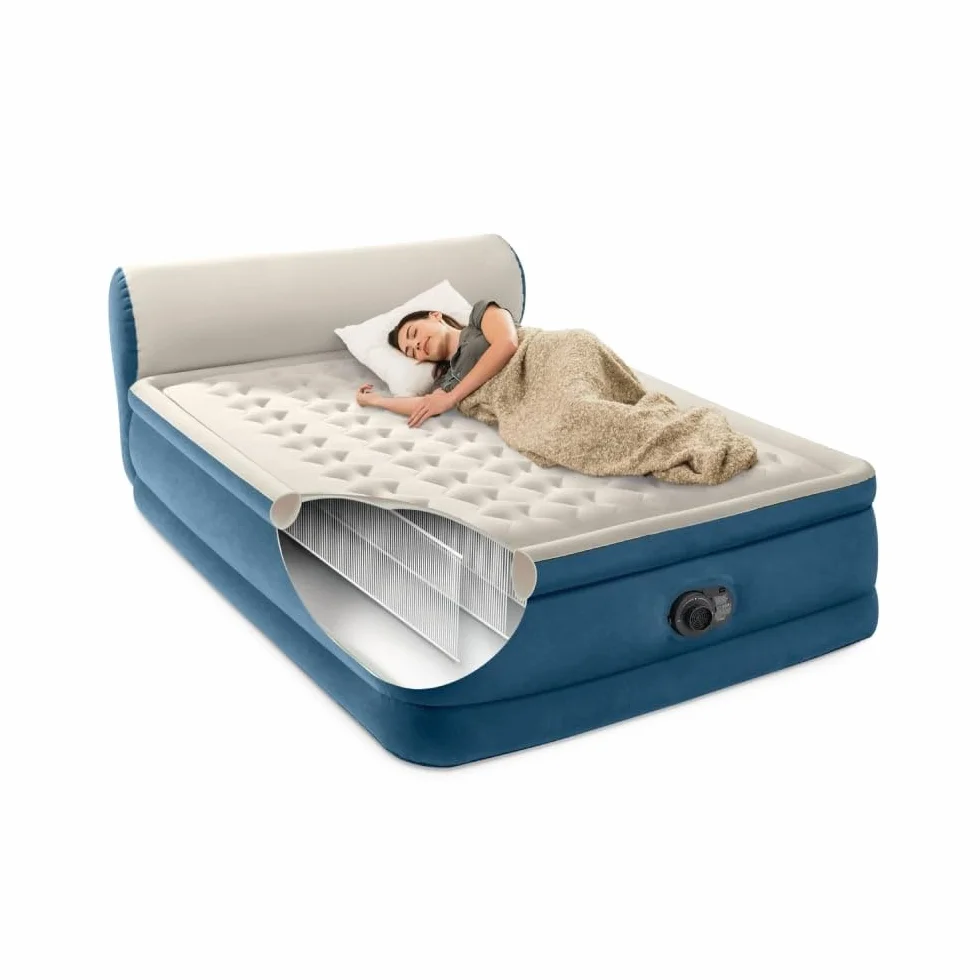 SILKY BED Materasso Gonfiabile Matrimoniale 229x152x46 cm – ORIGINALE VISTO IN TV Autogonfiante con Pompa Elettrica Integrata, Comfort Ergonomico, Testiera Alta 33 cm e Borsa da Trasporto