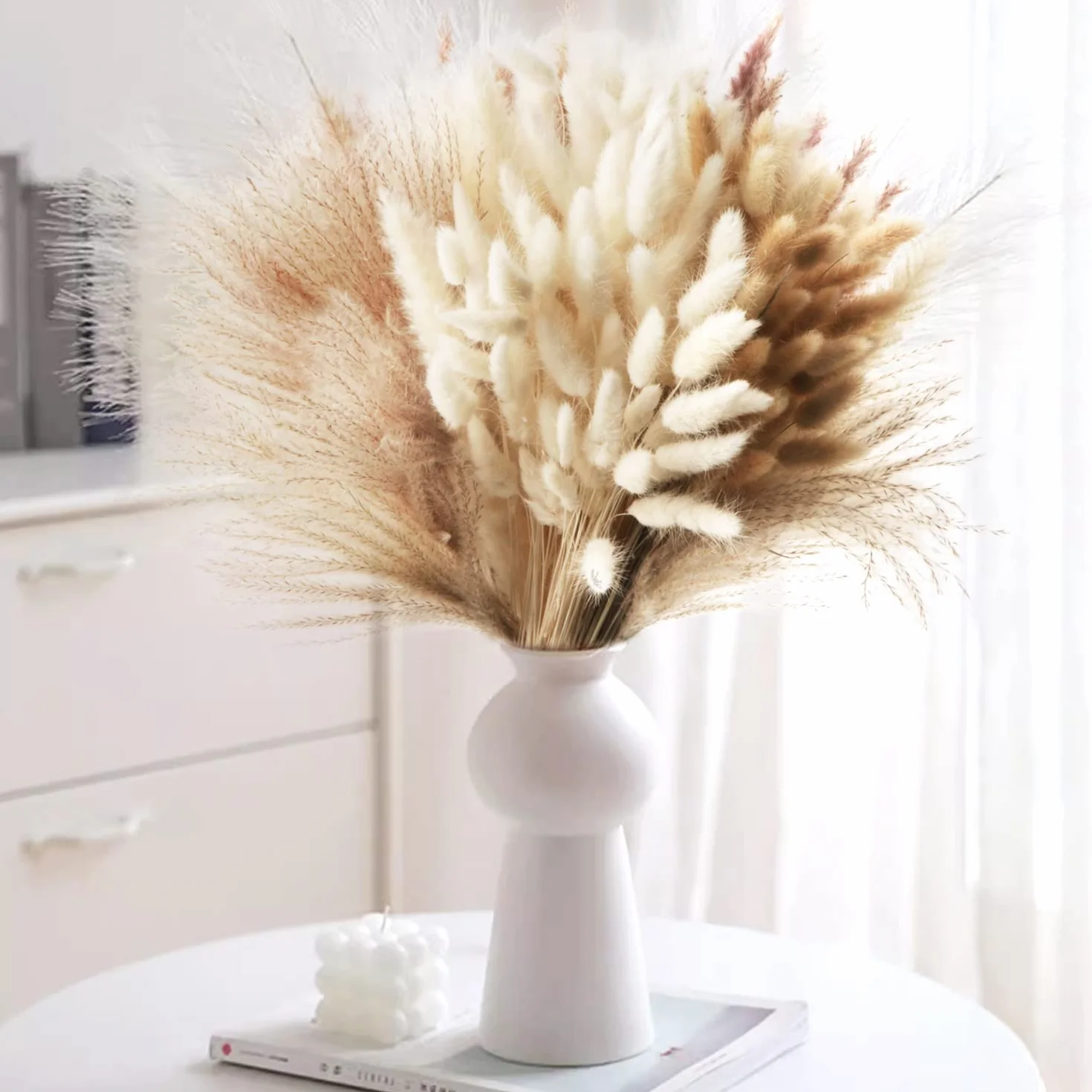 185 Pezzi Naturale Seccato Pampas Erba Decor Alta Pompa Floreale Reed Erba Coniglietto Code Seccate Boho Fiore Arrangement per Tavolo Matrimonio Soggiorno Camera da Letto Artigianato Decor, 42CM