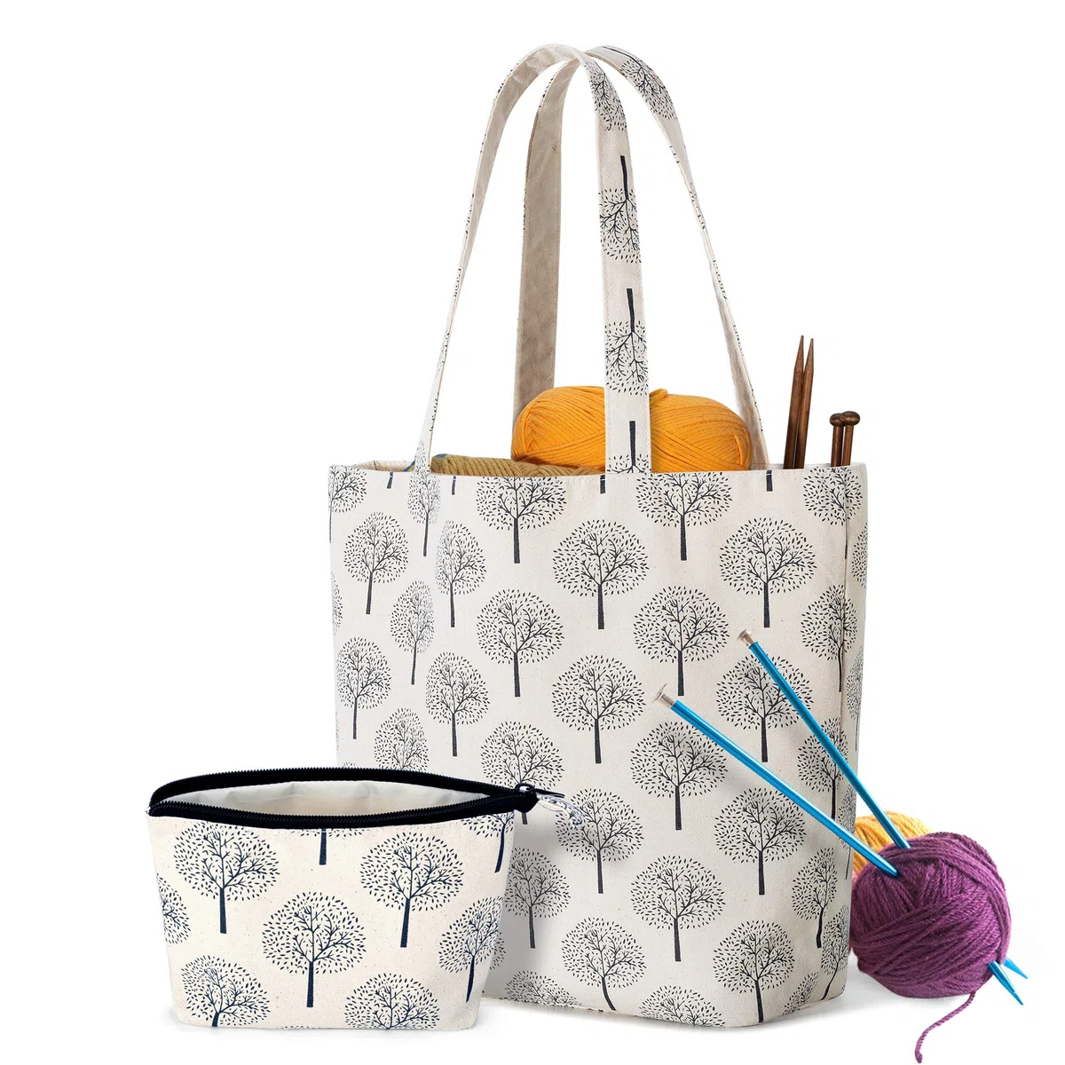 Yarwo Borsa per lavoro a maglia con piccola tasca zippata, filati, ferri da maglia o altri accessori