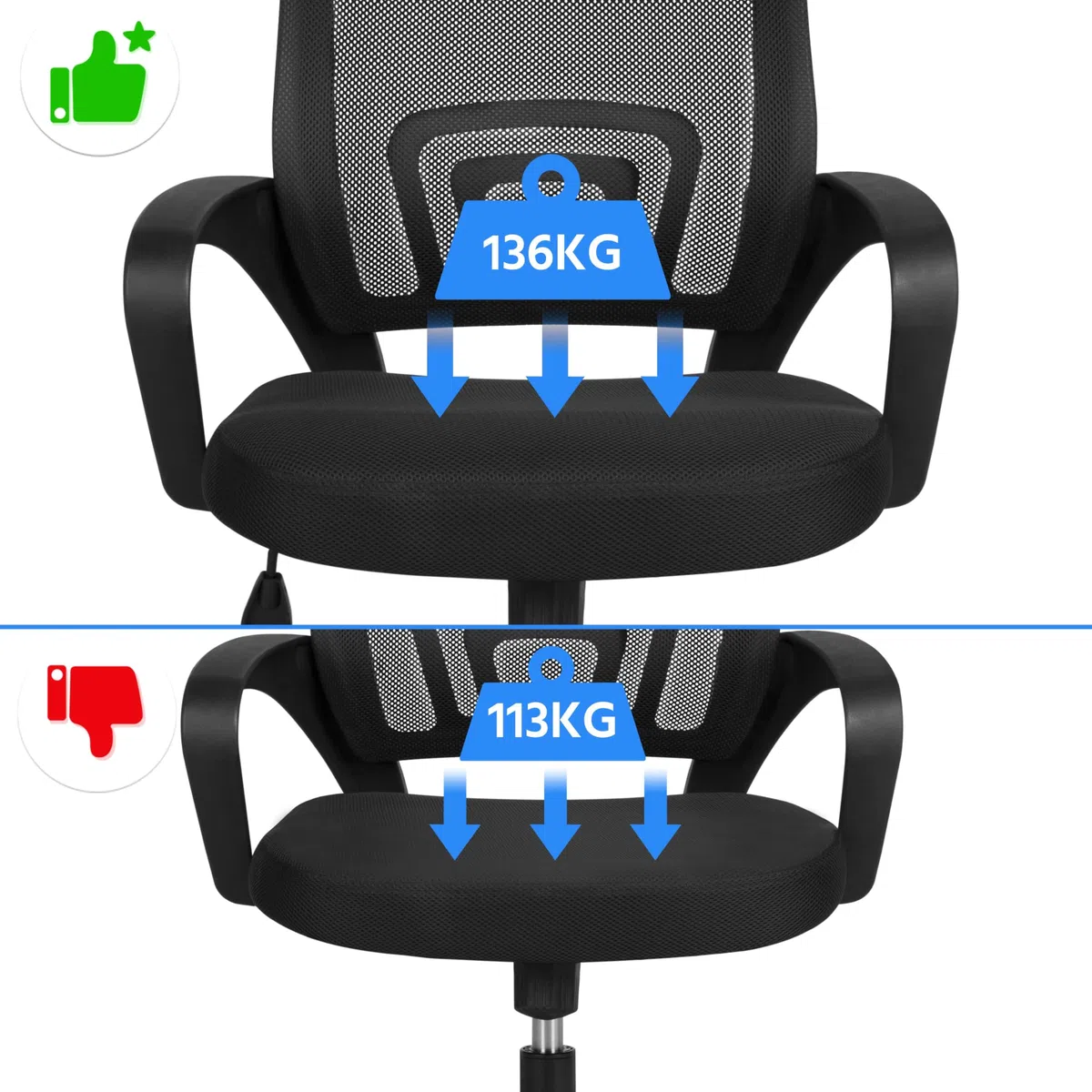 Yaheetech Sedia da Ufficio Scrivania Ergonomica a Rotelle Girevole Reclinabile Imbottita in Rete Traspirante con Braccioli Altezza Regolabile Portata 136 kg Nera