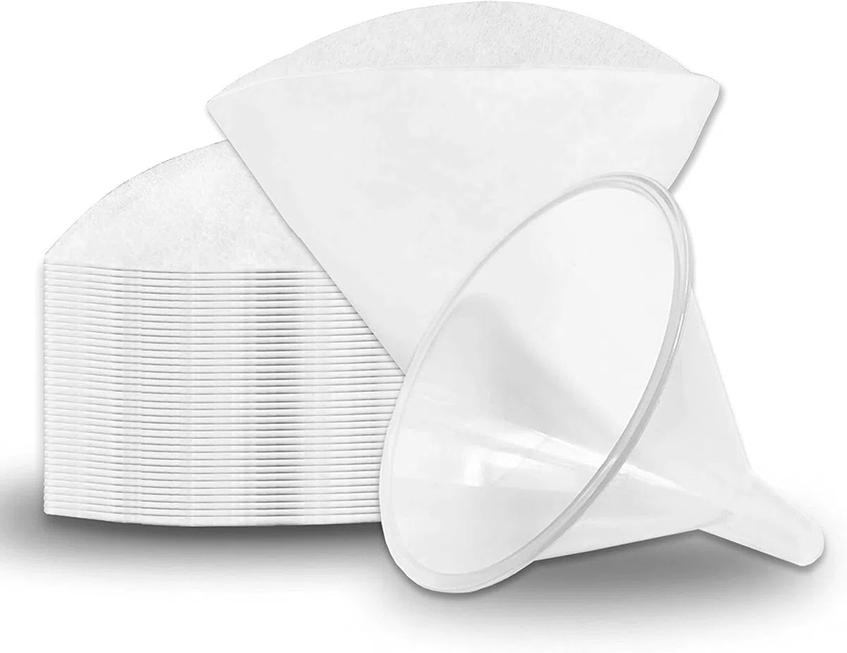 Filtro in tessuto non tessuto cono filtro olio da cucina pulito, filtro friggitrice, pacchetto con 1 porta cono e 50 coni filtro