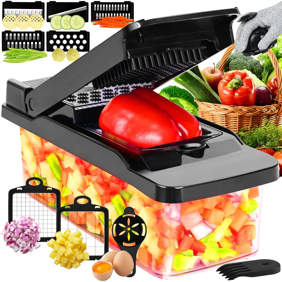 Mandolina per Verdure Professionale,Affettaverdure e Mandolini da Cucina Manuale Multifunzione,Lame Affilate Intercambiabili in Acciaio inox,Tagliare Verdure e grattugiare,nero.