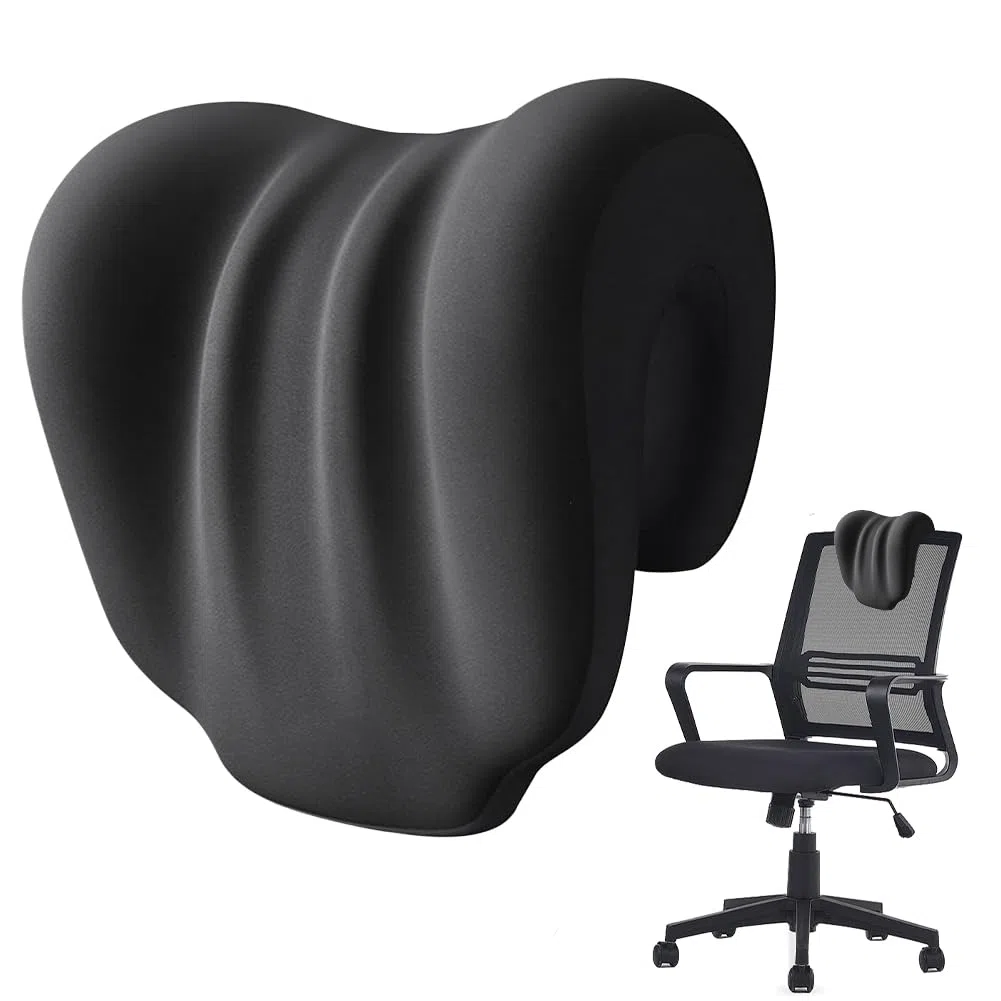 Cuscino cervicale in memory foam per sedia da ufficio per aeroplani, poggiatesta ergonomico per sedia da scrivania, supporto cervicale per poltrona e sedie da giardino, (nero)