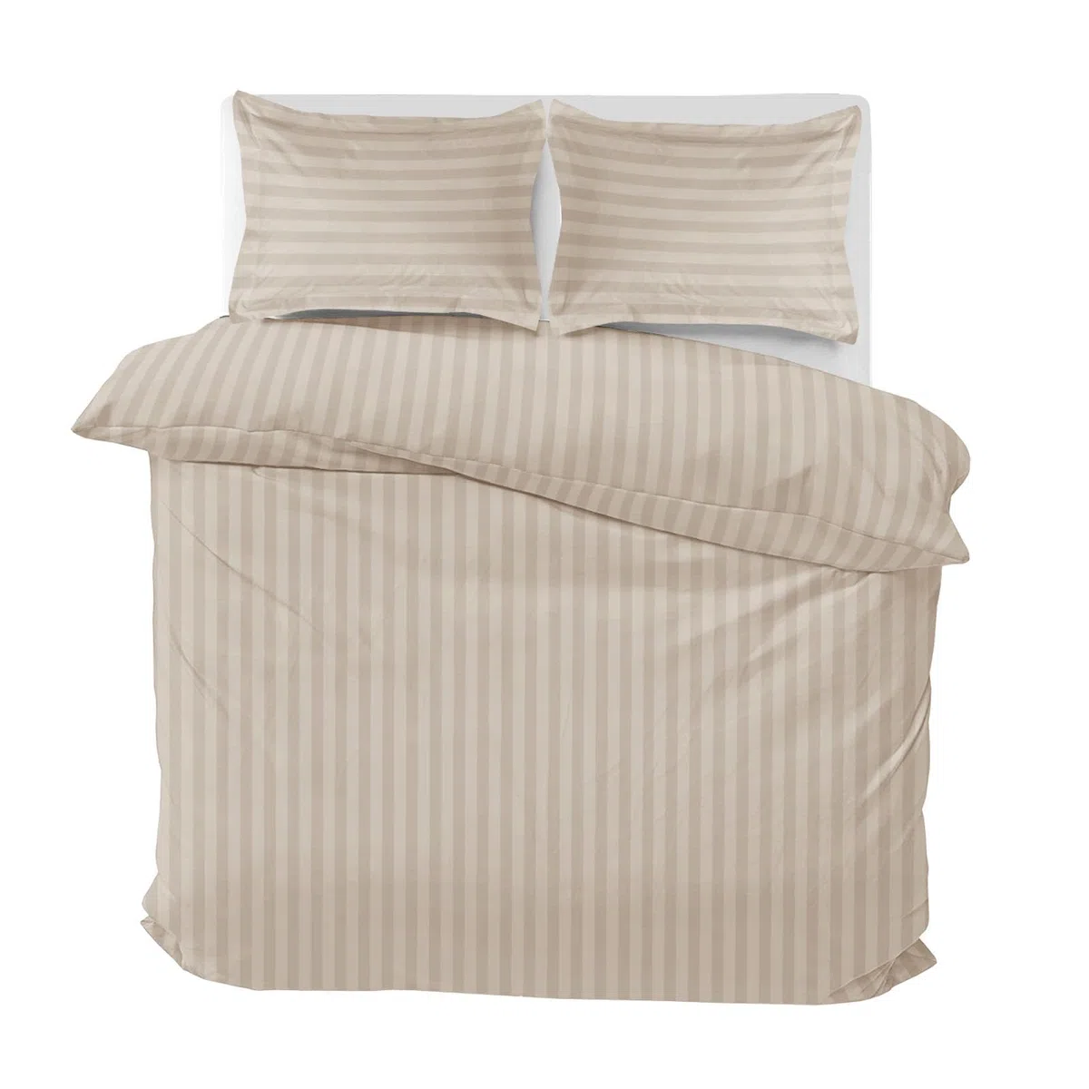 MOONLIGHT20015 Set con copripiumino reversibile per letto matrimoniale, a righe, in raso, set di biancheria da letto matrimoniale con 2 federe, morbido, ipoallergenico, copripiumino (beige, 200 x 200