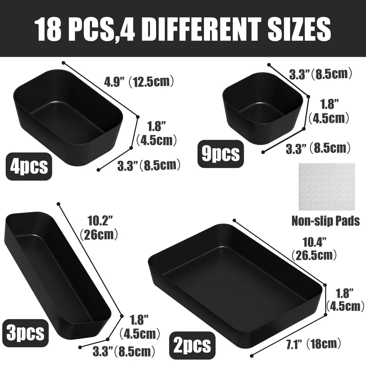 Organizer Cassetti Plastica, 18 Pezzi, Scatole Plastica Organizer, Contenitori per Cassetti Salvaspazio per Trucchi Cassetti, Cosmetici, Bagno, Cucina, Ufficio, Scrivania