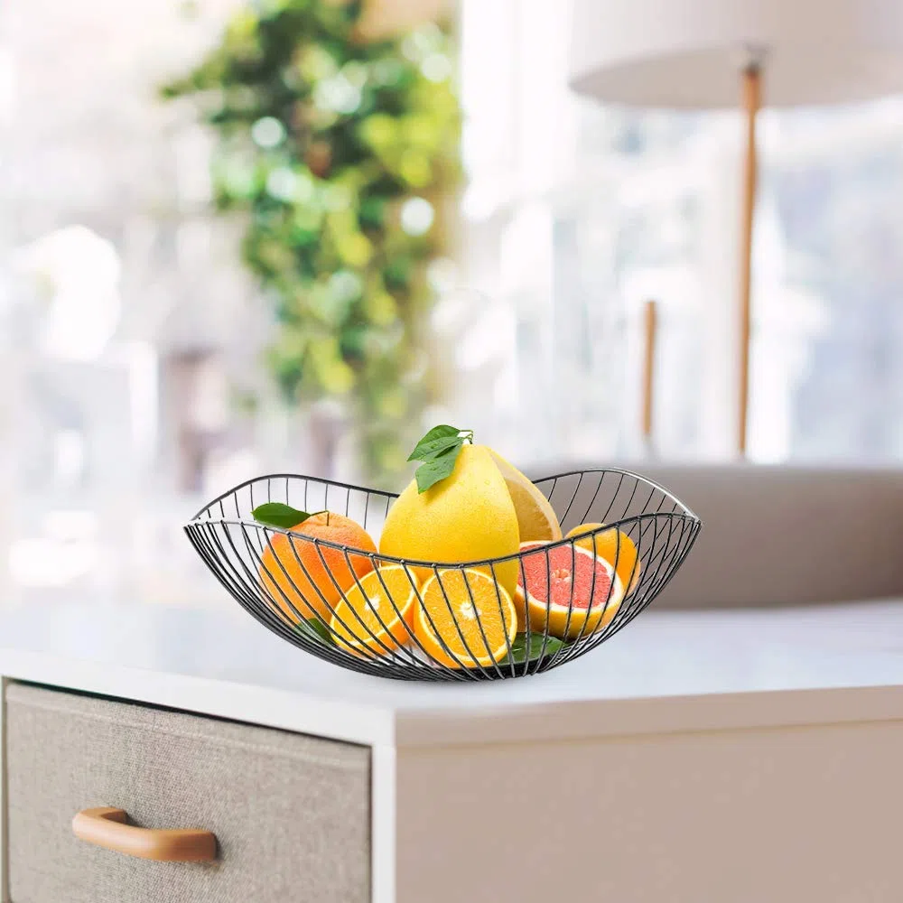 Ciotola per frutta, in filo di metallo, diametro 25,5 x 10 cm, per frutta e verdura, decorazione