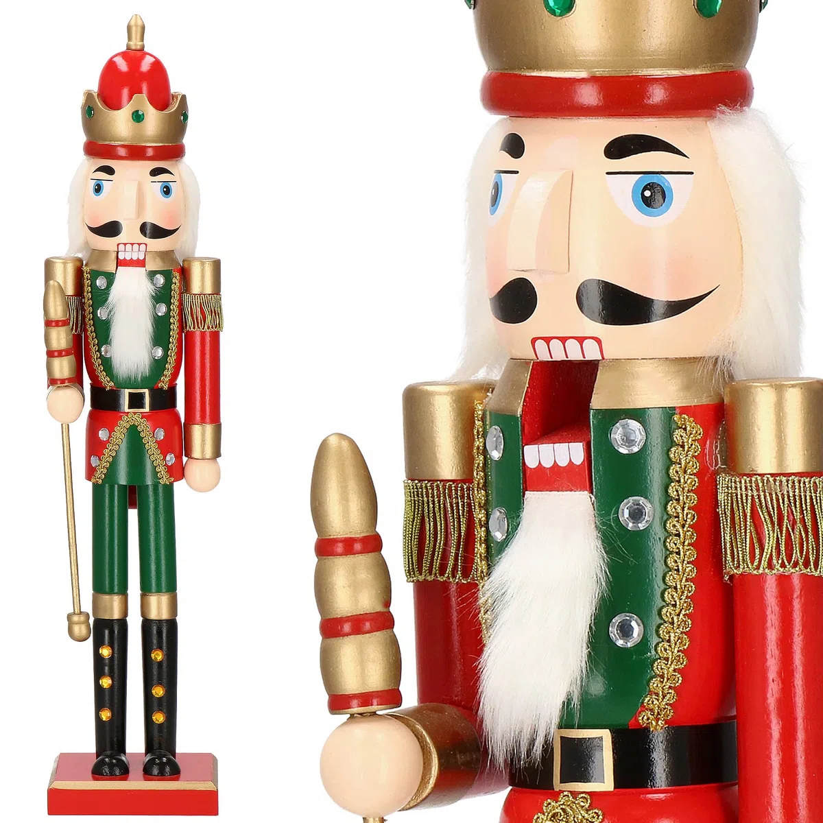 SPRINGOS Schiaccianoci statuetta in legno re con scettro 61 cm Natale decorazione natalizia