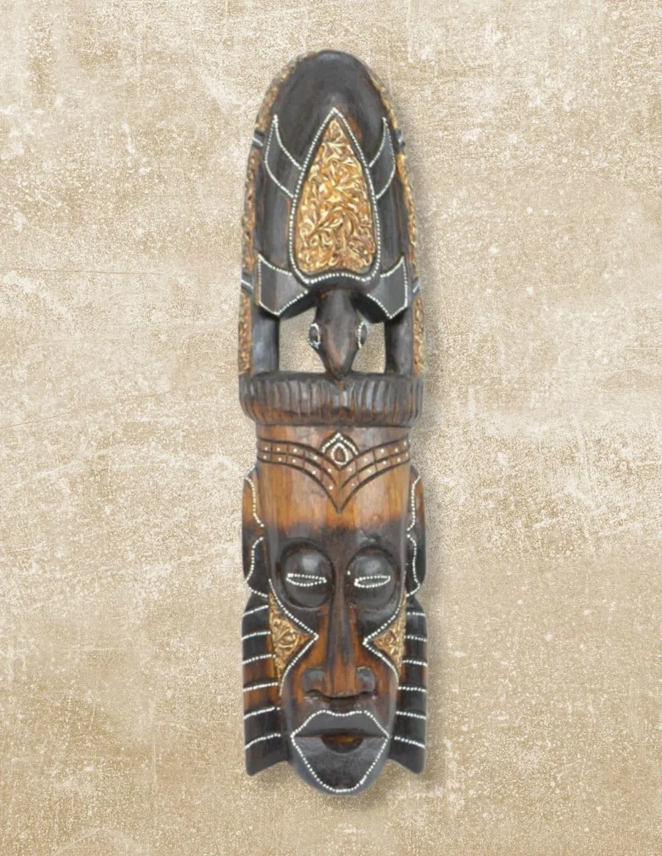 Maschera africano in legno 50 cm, motivo tartaruga. Fabbricazione artigianale.