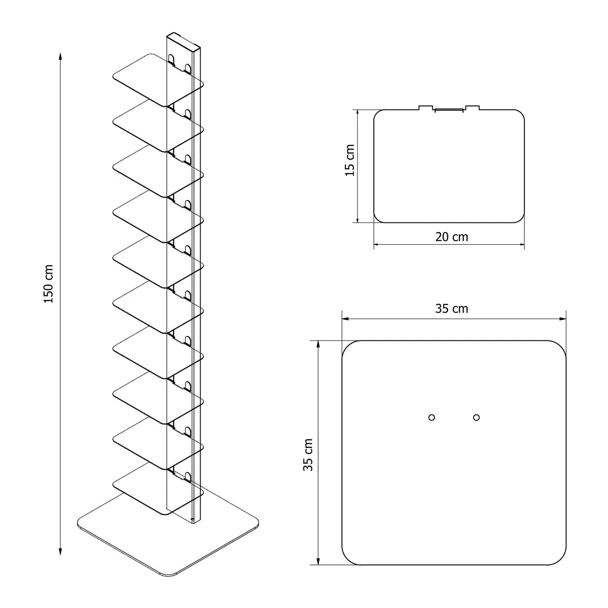 STEELNOVO | Beatrice, Libreria Verticale Salvaspazio con 10 Ripiani, Altezza 150 cm, Libreria a Colonna in Acciaio Verniciato Moderna, Scaffale da Terra Colore Bianco, Soggiorno, Studio, Made In Italy