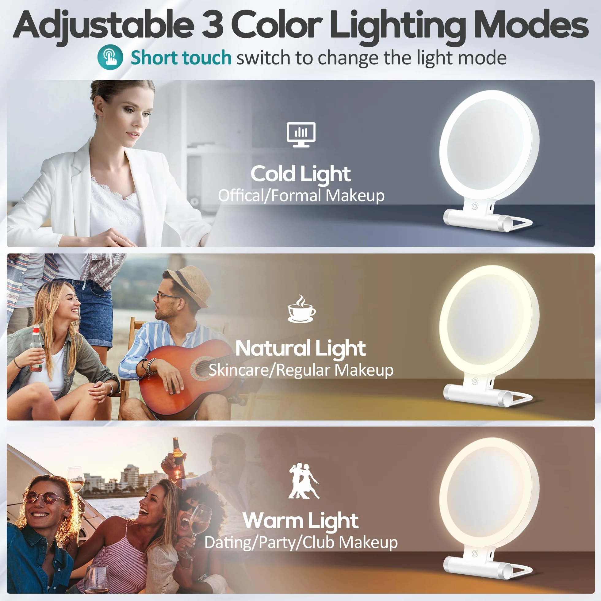 B Beauty Planet Specchio d'ingrandimento con luce 30X, specchio per il trucco a doppio lato con ingrandimento 1X/ 30X e pinzetta, 2000mAh 3 modalità di colore con luminosità regolabile