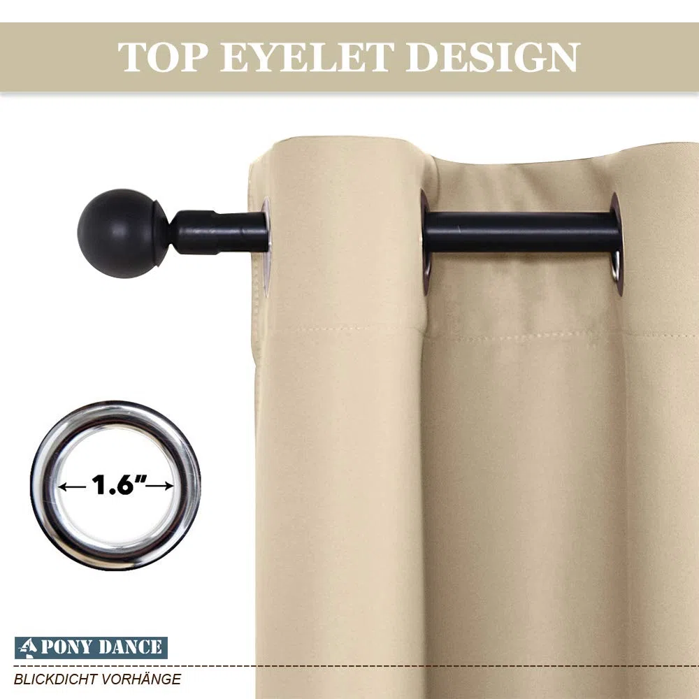 PONY DANCE Tende Corte Oscuranti per Interni Tende Termiche Isolanti Camera da Letto per Finestre Piccole con Anelli 2 Pezzi L 90 x A 120 cm, Beige