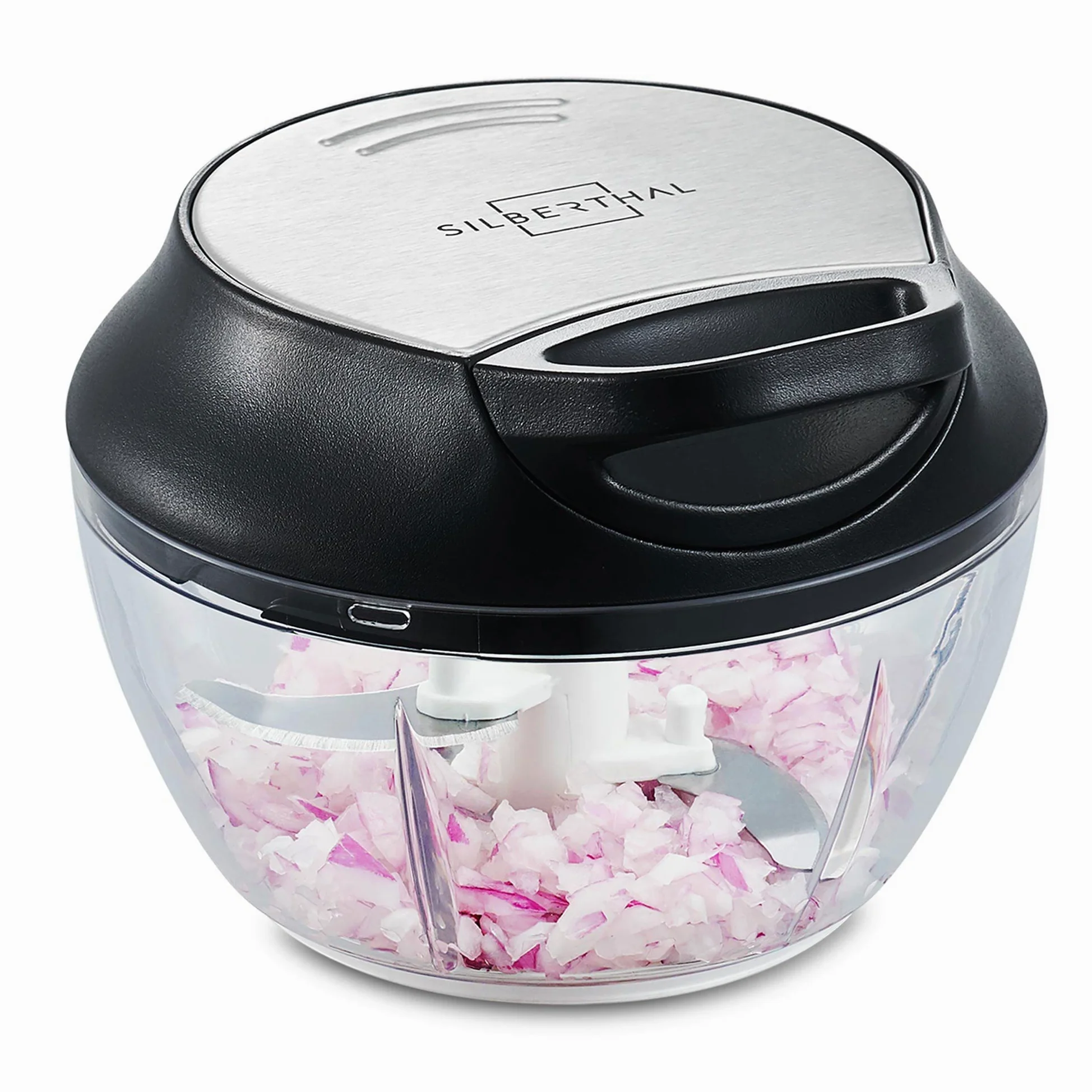SILBERTHAL Tritatutto manuale a corda 500ml - Acciaio inox - 5 secondi - Con coperchio e raschietto - Per cipolle, aglio, erbe aromatiche