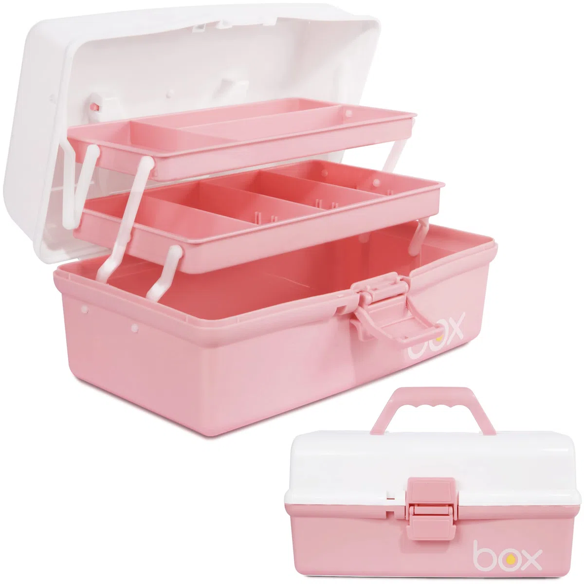 Creahaus Scatola portaoggetti multiuso da 30,5 cm, organizer, cassette degli attrezzi, valigetta per arti e bricolage, per cucito, organizer, scatola medica, cassetta di pronto soccorso(rosa bianco)