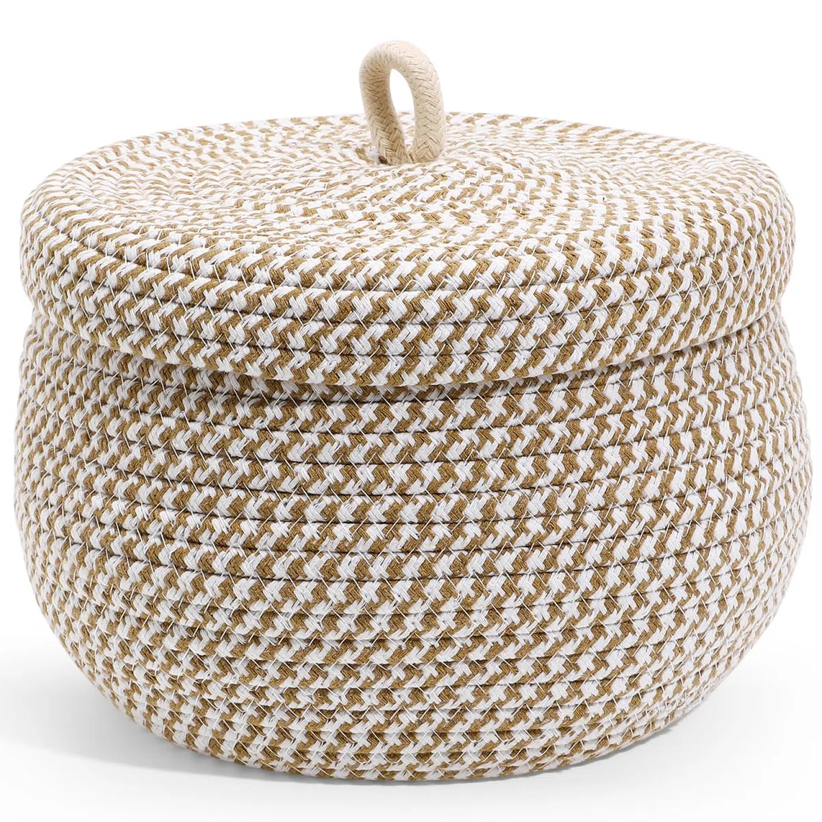 TOPBATHY Cestino Portaoggetti con Coperchio Decorativo 2 Pezzi Cestino organizzativo cestino in corda di cotone con coperchio Cotone Giocattoli Lavabili Intrecciati Manico 21X17 cm