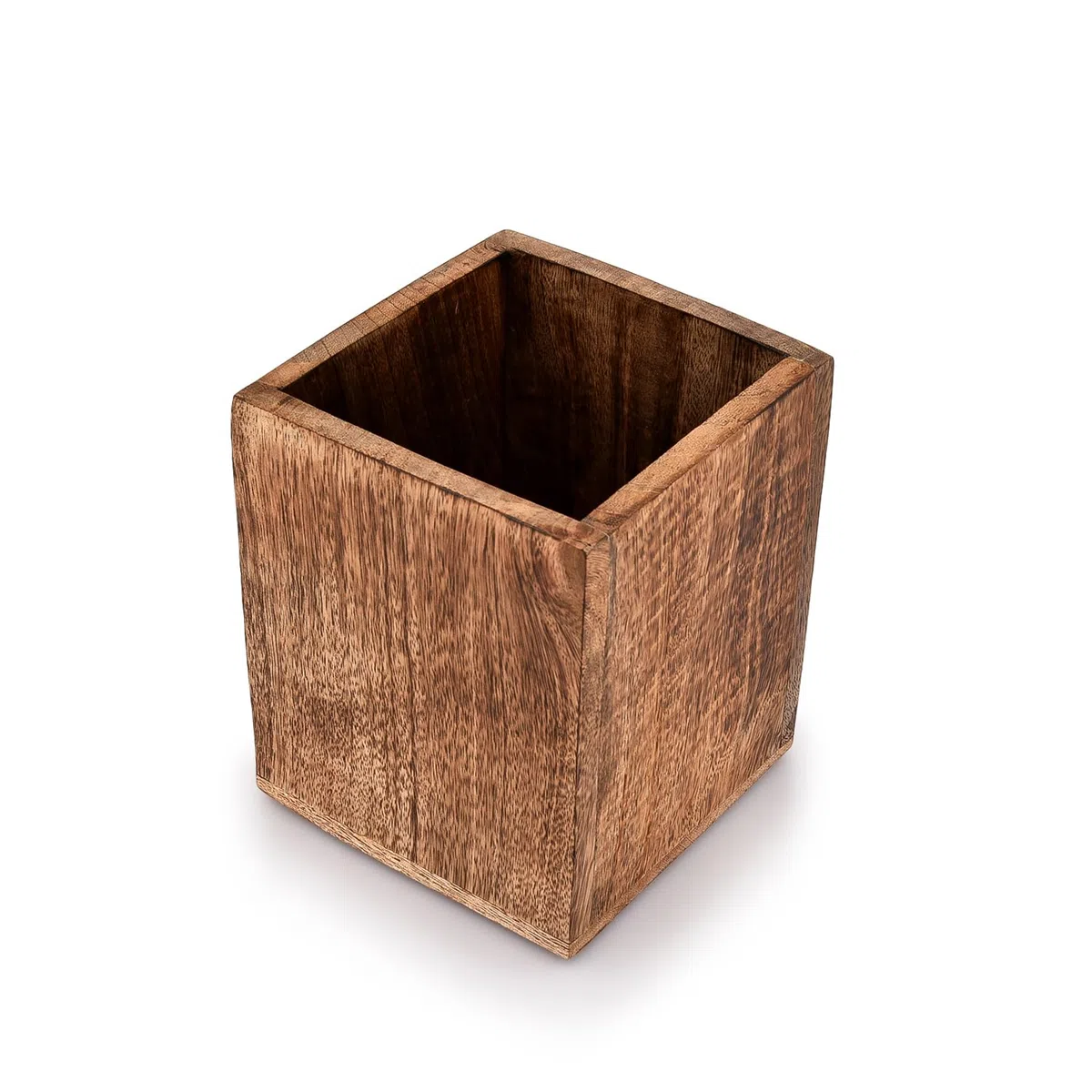 Samhita Portautensili da cucina in legno di mango per piano di lavoro, contenitore per utensili da cucina (12,7 x 12,7 x 15,2 cm)