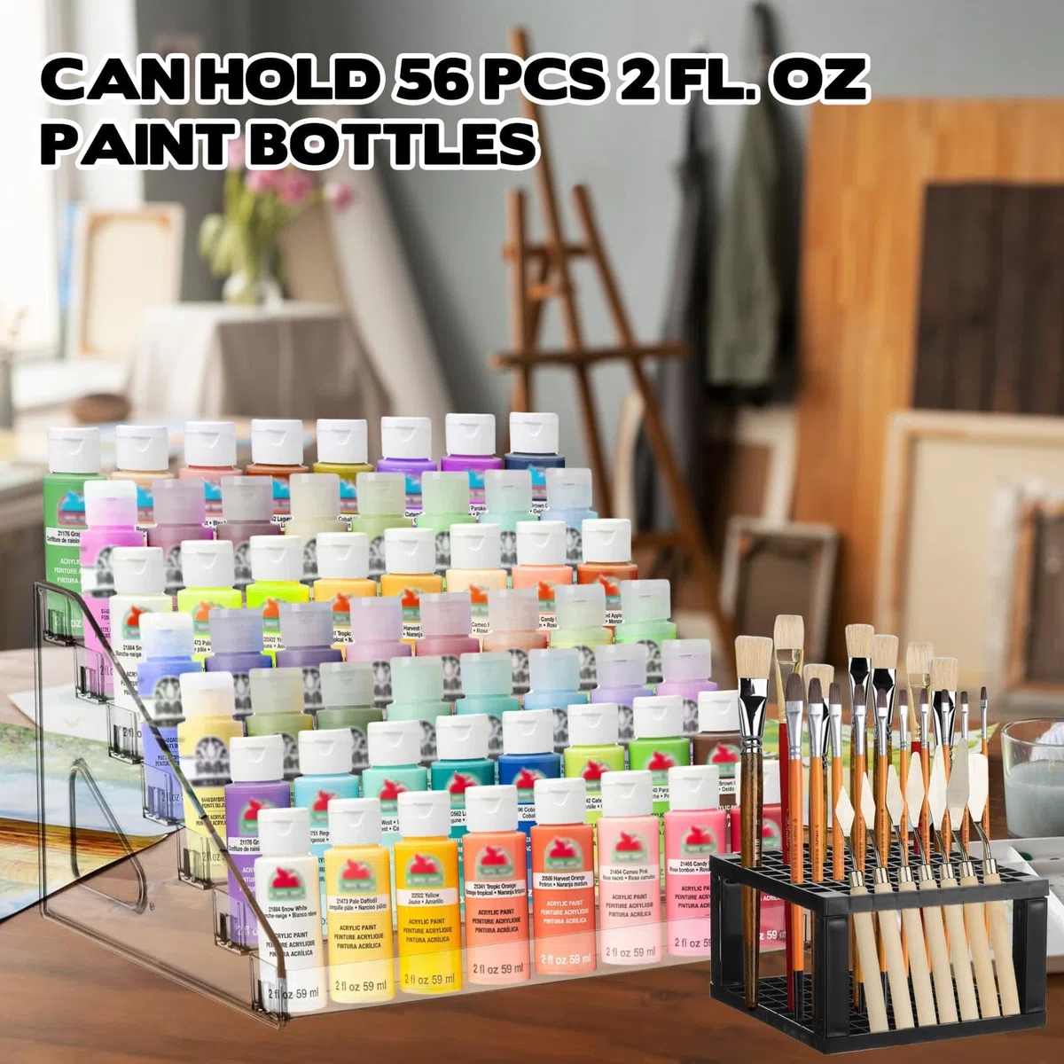 YEXEXINM 2 organizer per colori acrilici con porta pennelli, 7 strati di vernici trasparenti, per artigianato, hobby, modellini in miniatura, bottiglia di pigmento leggero