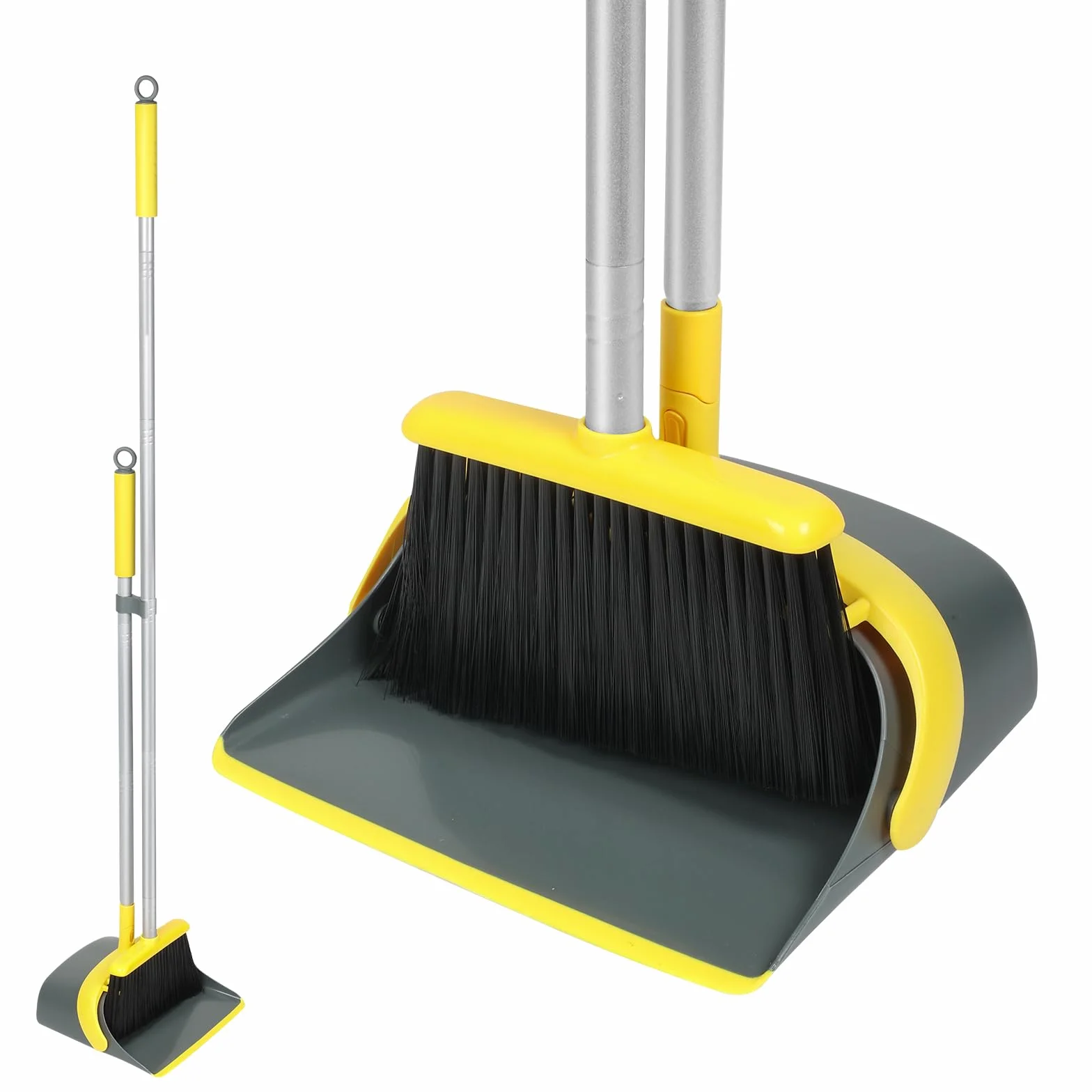 Set di scopa e paletta con manico lungo 137 cm, perfetto set di paletta e spazzola per una pulizia efficiente della casa (giallo e grigio)