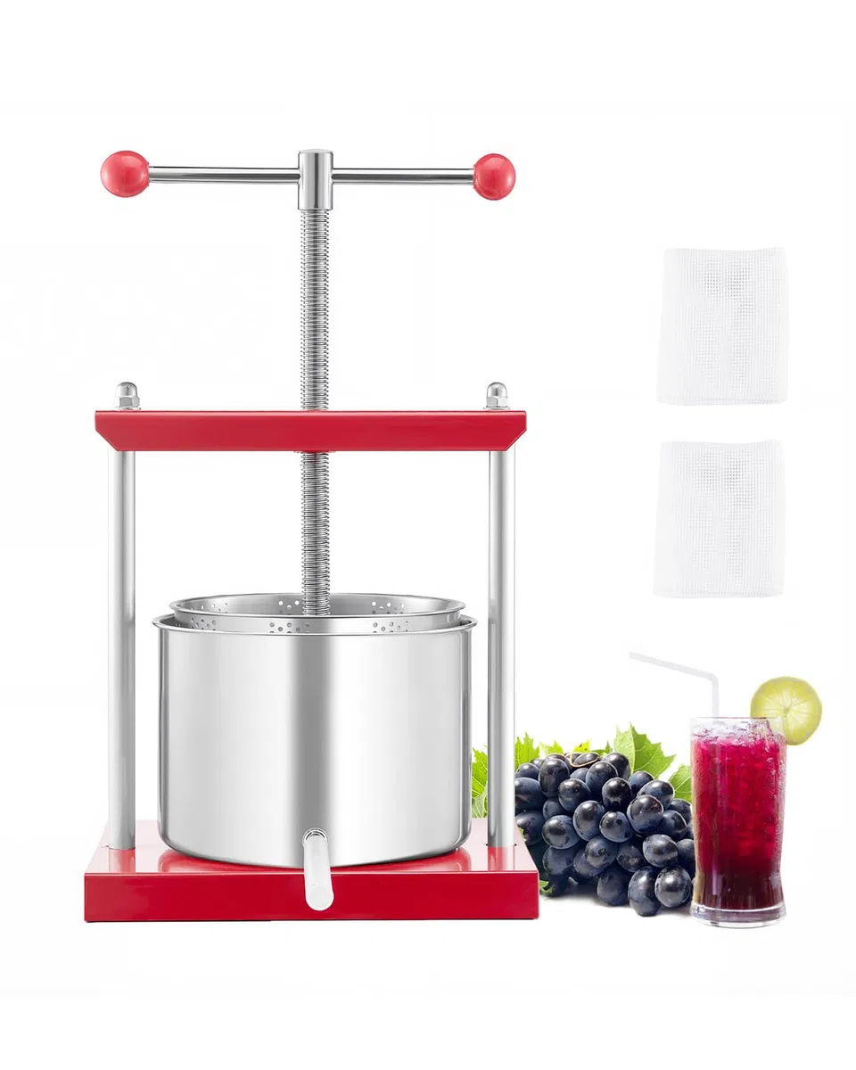 VEVOR Pressa Manuale per Vino di Frutta Cesto in Acciaio Inox 6L con Manico, Spremiagrumi Manuale per Bevande Alcoliche Pressa per Sidro, Mela, UVA, Tintura, Miele, Olio d'Oliva Cucina, Casa