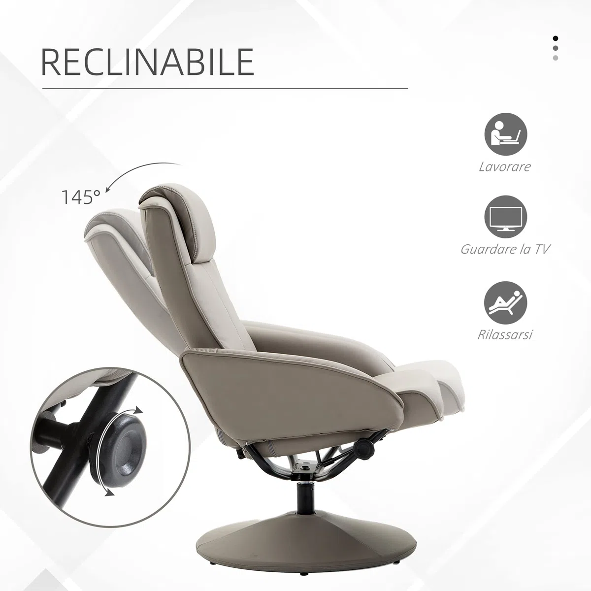 HOMCOM Poltrona Relax Reclinabile con Pouf Poggiapiedi Abbinato e Rivestimento in Finta pelle, 71x78x101cm, Grigia