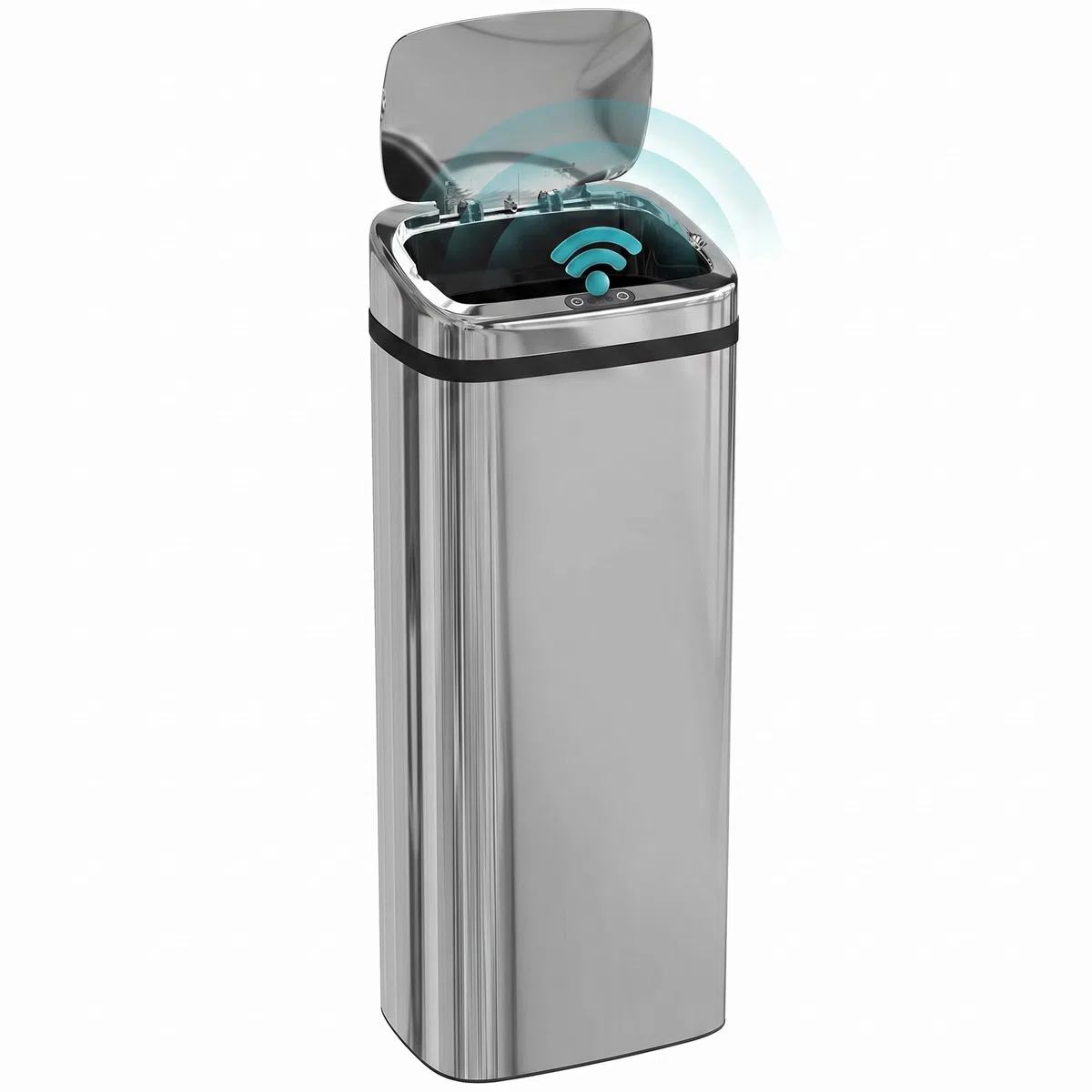 HOMCOM Cestino Spazzatura da 50L con Sensore, Pattumiera Intelligente con Apertura e Chiusura Automatica, Bidone per Rifiuti in Acciaio, 33x25x84 cm, Argento