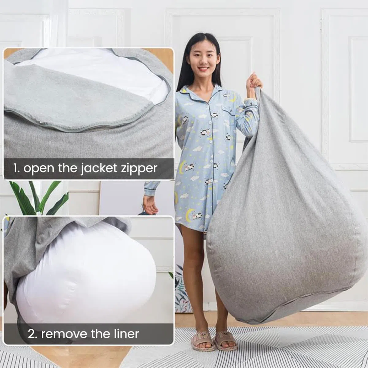 Fodera interna di ricambio per pouf, senza riempimento, per divano, rimovibile e lavabile, per contenere perline, per soggiorno, camera da letto, sala giochi, dormitorio (2 pezzi, 100 x 120