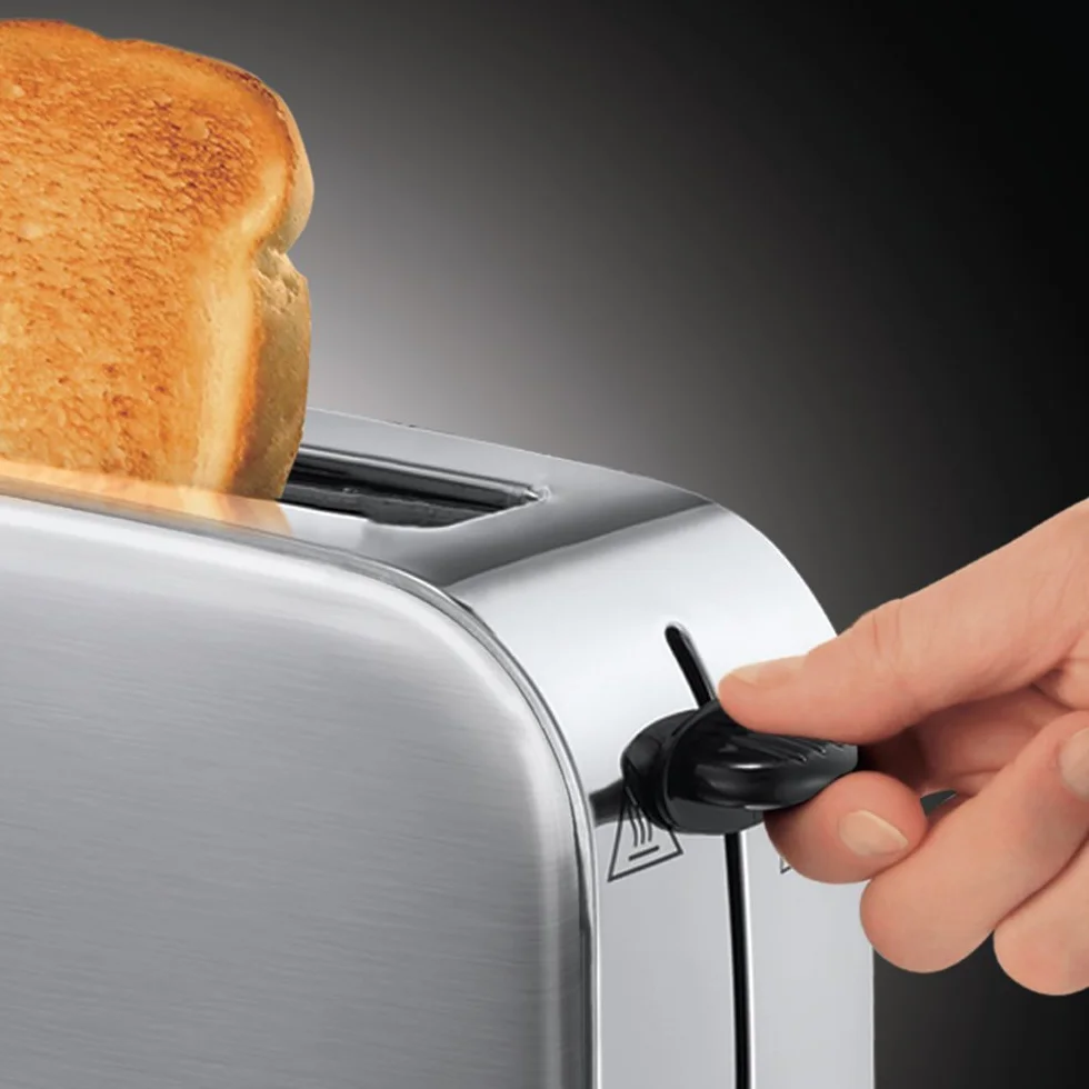 Russell Hobbs Tostapane - Design Lungo per 2 Fette o 1 Fetta larga di pane - Acciaio Inox Satinato; Scomparto per Toast extra ampio, 6 livelli di doratura e Scongelamento; 1000W Adventure 2SL 21396-56