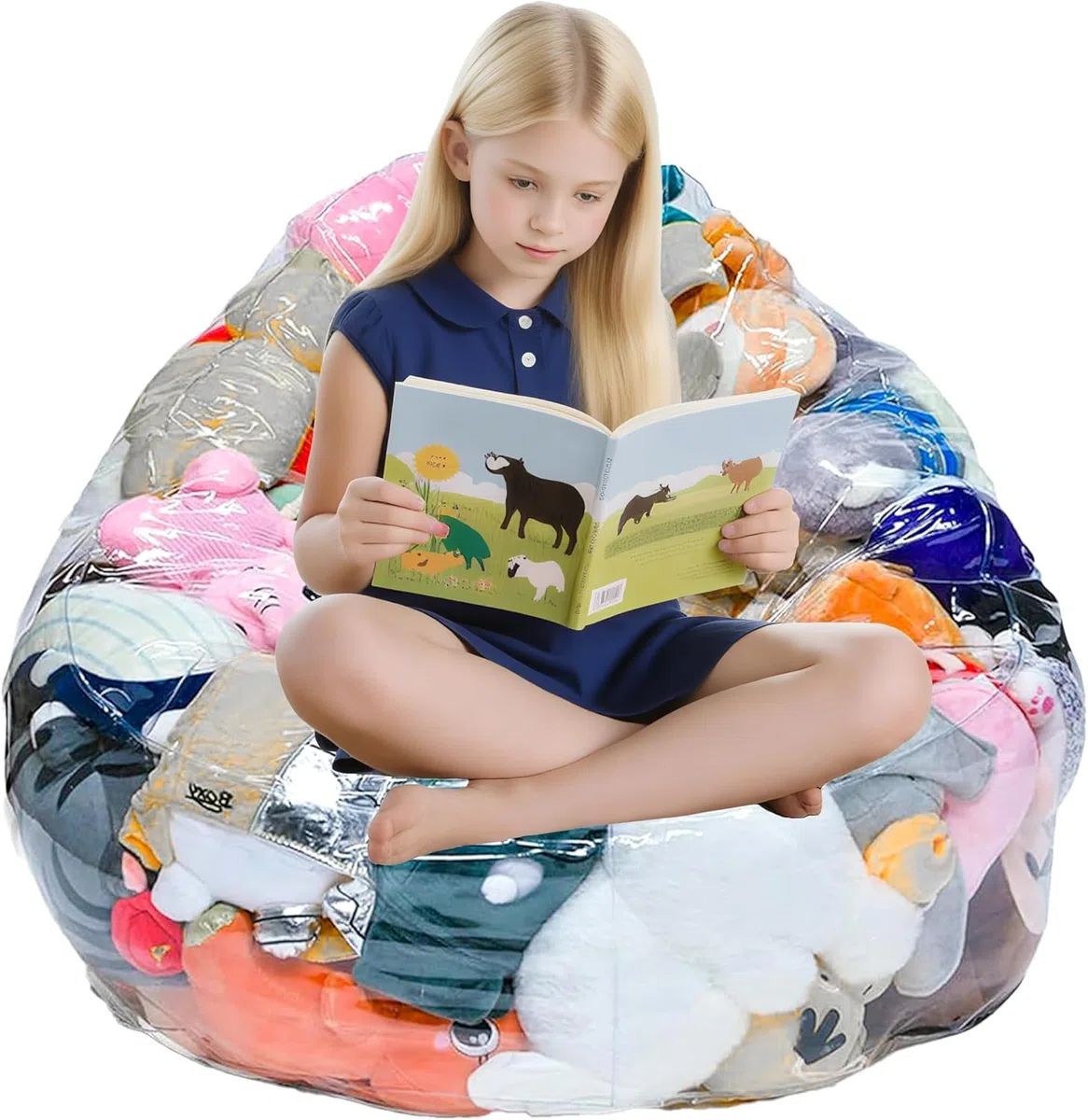 Pouf per animali di peluche, 150 l, trasparente, extra large, organizer impermeabile, facile da pulire (solo copertura, imbottitura non inclusa)