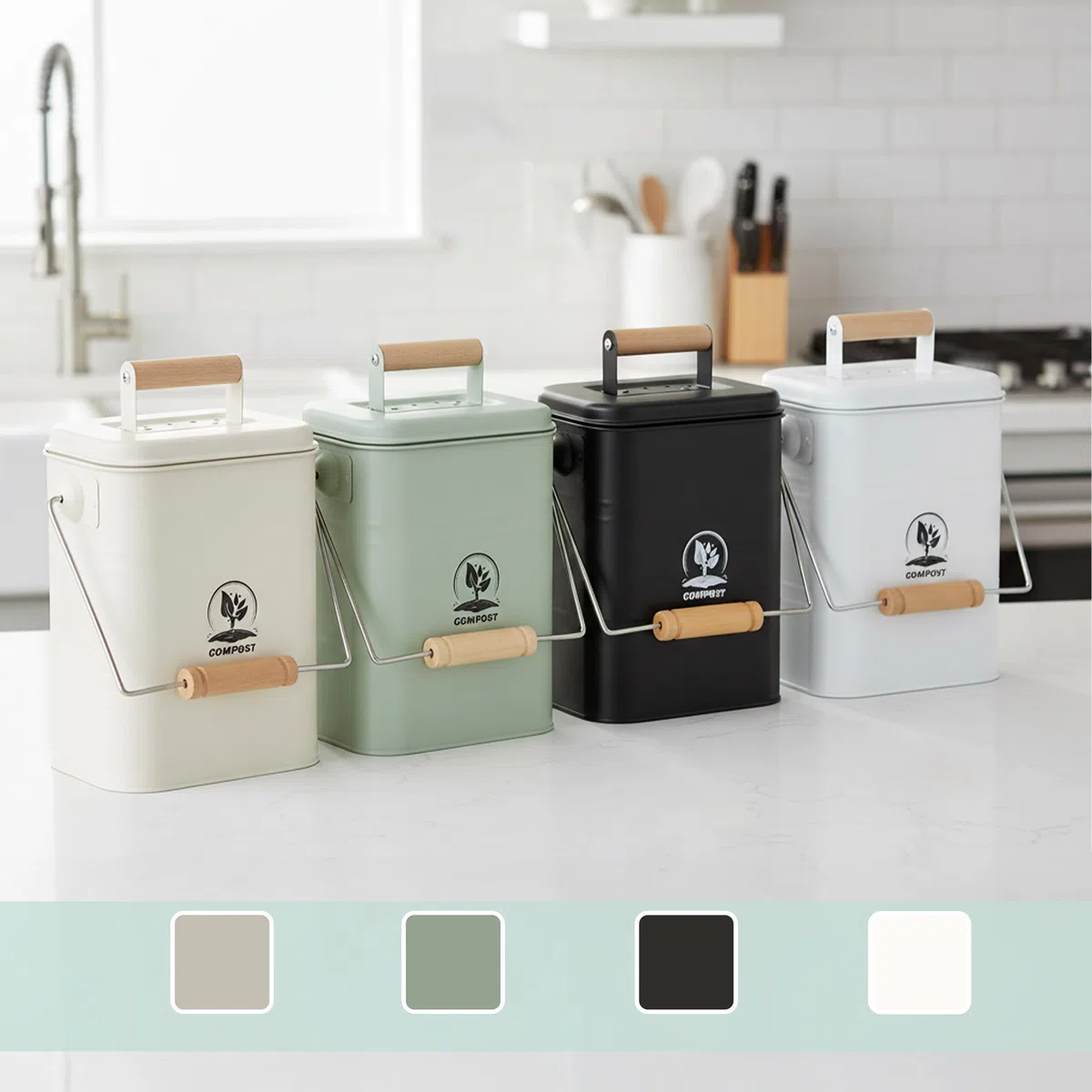 Relaxdays Pattumiera da Cucina per Umido con 2 filtri antiodore, 3,5 L, con Secchio Compost, Dimensioni 26x15,5x20 cm