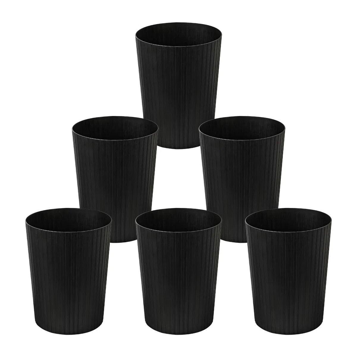 Cetomo 7.2L*6 Cestini per la Carta, Cestino per la Spazzatura di Plastica, Piccoli Cestini, Cestino Rotondo per Rifiuti per Cucine, Opaco, Apertura Superiore, Nero, 7.2L (6 pezzi)