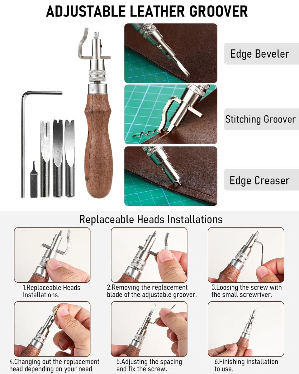 Nicpro Kit di utensili in pelle da 85 pezzi, con custodia personalizzata, strumenti artigianali per adulti, kit per principianti per timbratura, cucito, intaglio, taglio, punzonatura, lavorazione