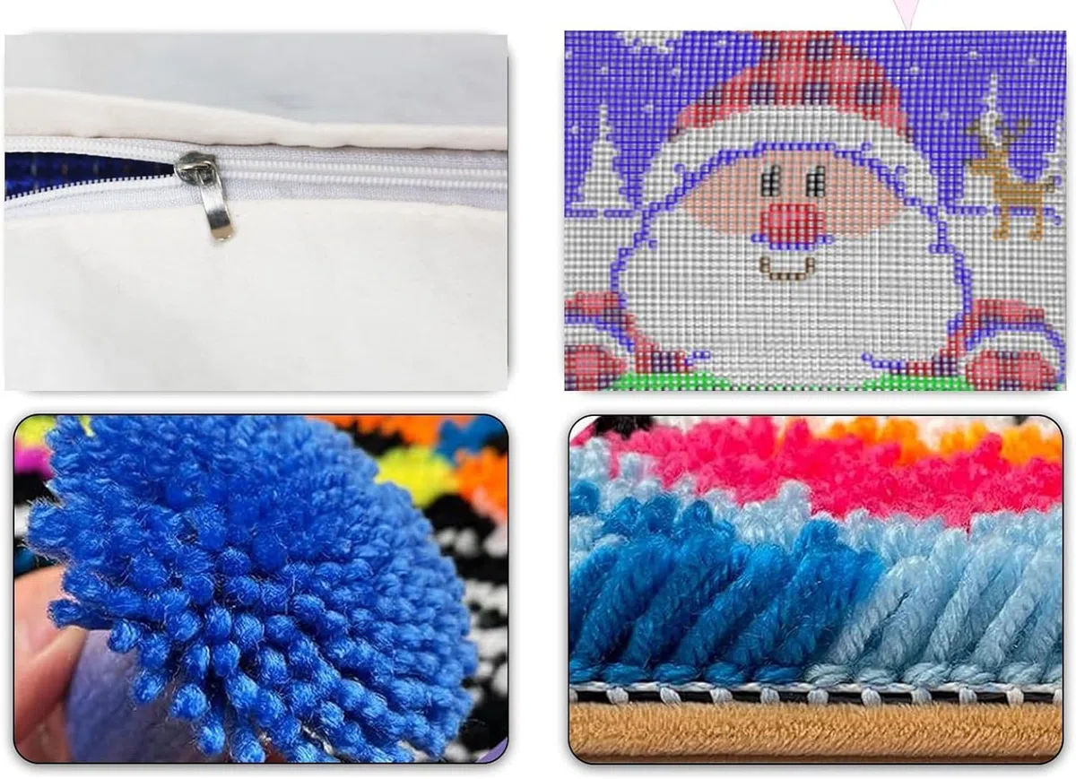 Kit Gancio di Tappeto DIY appeto per Uncinetto, kit di federe per cuscino con gnomo e gancio fai da te,kit per ricamo a punto croce,Christmas Latch Hook Pillow Kits 43x43cm