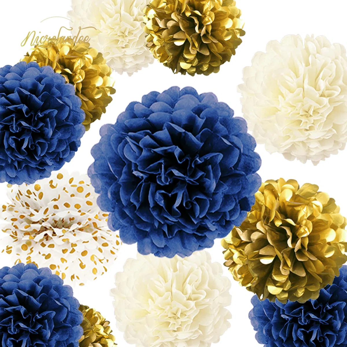 NICROLANDEE Decorazioni per feste, 12 pompon in carta velina per matrimoni, compleanni, fidanzamenti, baby shower neutri, per feste nuziali, 12 pezzi