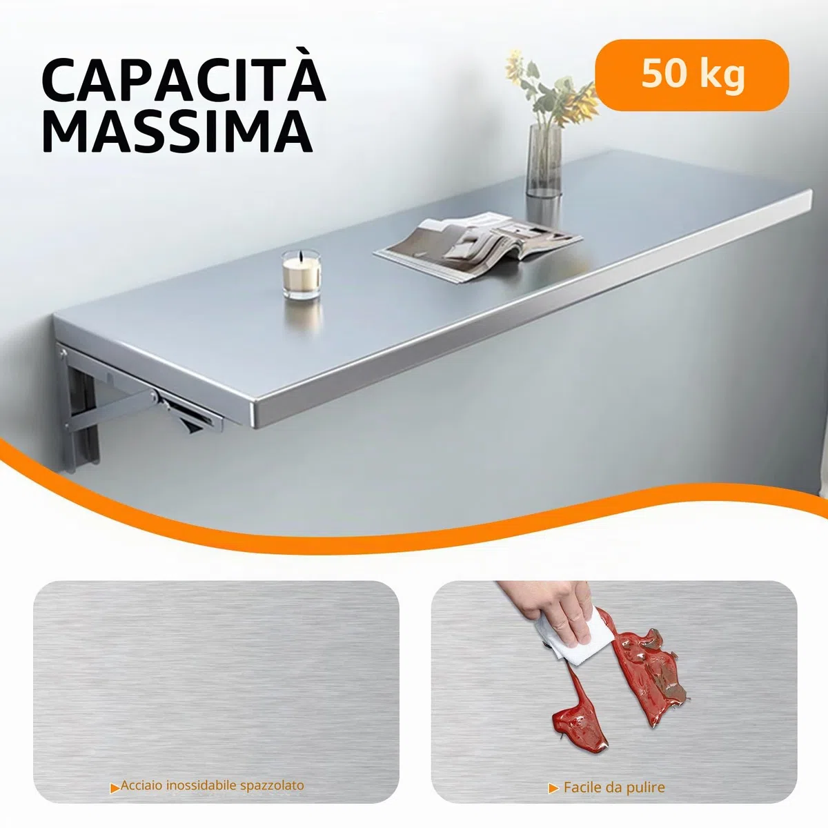 TAIMIKO - Mensola da parete in acciaio inossidabile, pieghevole, a parete, per cucina commerciale, food truck, ristorante, garage, lavanderia, stanza utilità, tavolo pieghevole per lavanderia (60 cm)