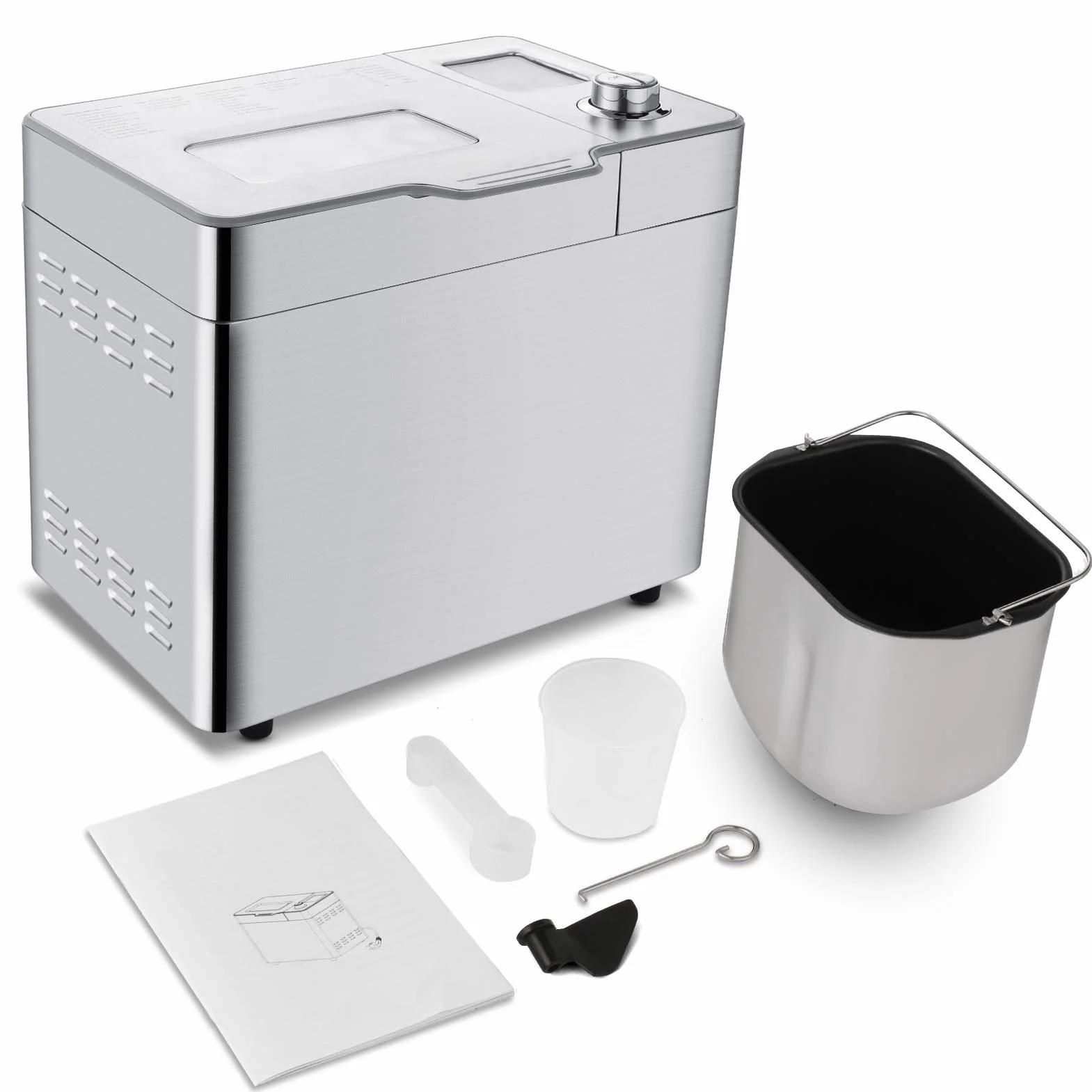 COOCHEER Macchina per il pane COOCHEER da 550W, Impastatrice con 25 programmi in acciaio inox completamente automatica con funzione di temporizzazione di 13 ore, argento