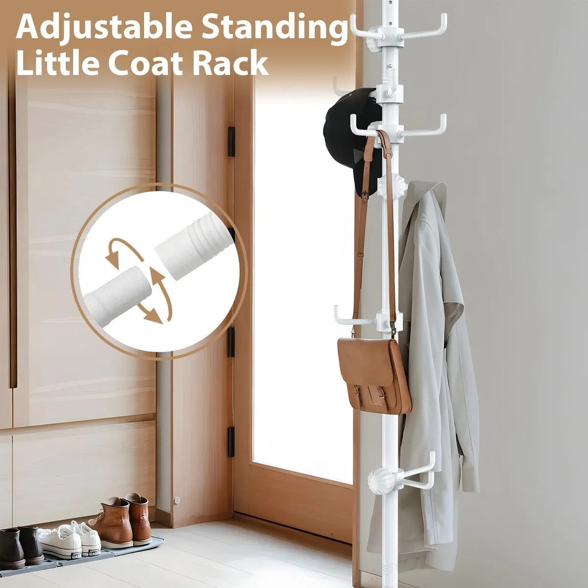 Appendiabiti regolabile da 140 cm a 310 cm, bianco con 12 ganci per appendere cappotto, cappello, sciarpa, adatto per soggiorno, balcone, cucina