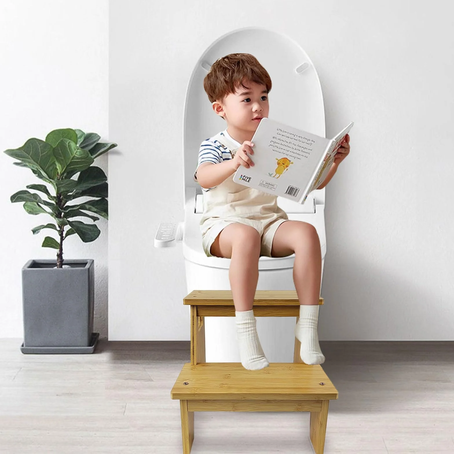 Gradino Legno, con 2 Gradini, Maniglia e Tappetino Antiscivolo, Sicuro e Stabile, Superficie Liscia e Priva di Bave, Adatto a Bagni, Cucine e Camere Dei Bambini
