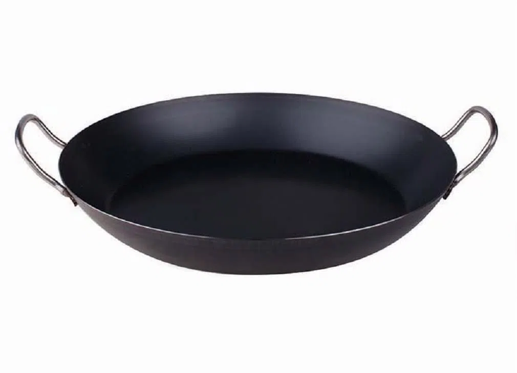 Pentole Agnelli Linea Ferro Tegame in Ferro per Paella con Due Maniglie Inox, Nero, 36 cm