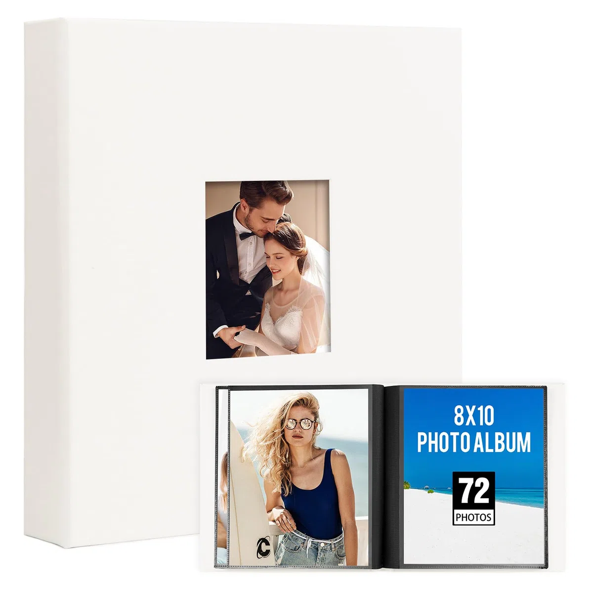 Album fotografico 25 x 20 cm, contiene 72 foto, album fotografico con copertina in pelle, 20 x 25 cm, con finestra frontale, senza acidi, pagina interna nera, 25 x 20 cm, album fotografico per